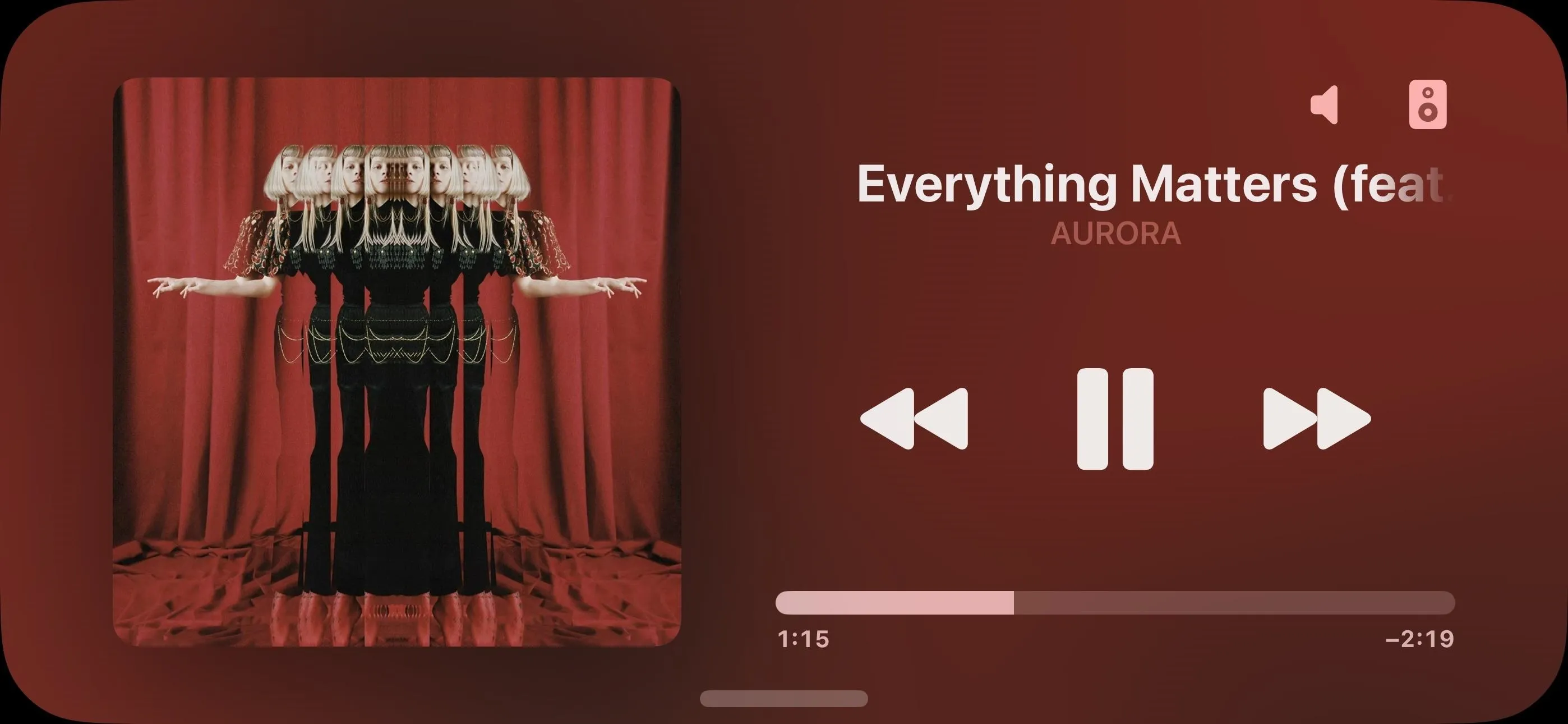 Album cover for "Everything Matters (feat. AURORA)" with a stylized visual effect and red curtains.