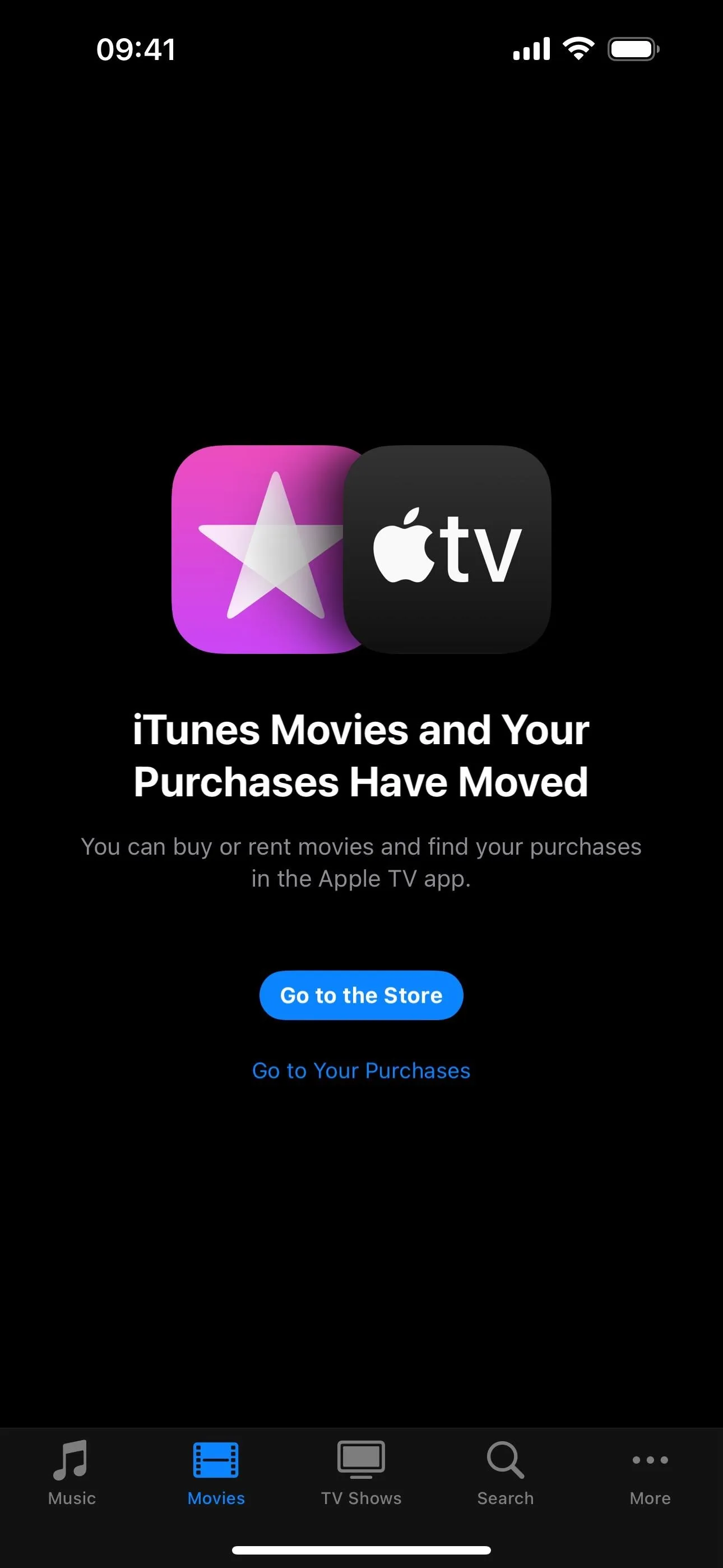 iTunes Movies and Apple TV promotional banner with a button to watch now.