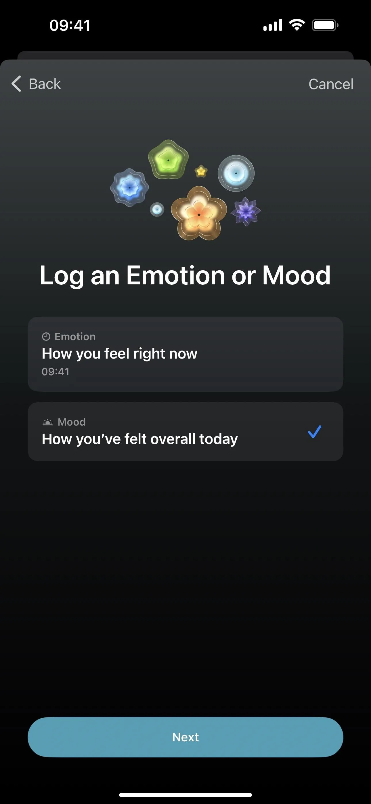 "User interface for logging emotions or moods"