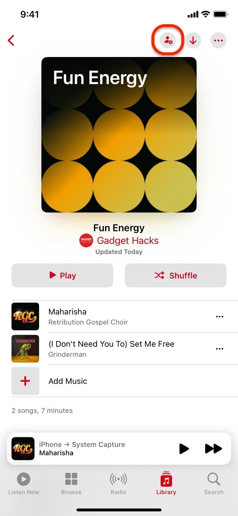 Album cover for "Fun Energy" featuring a circular design with yellow and orange circles.