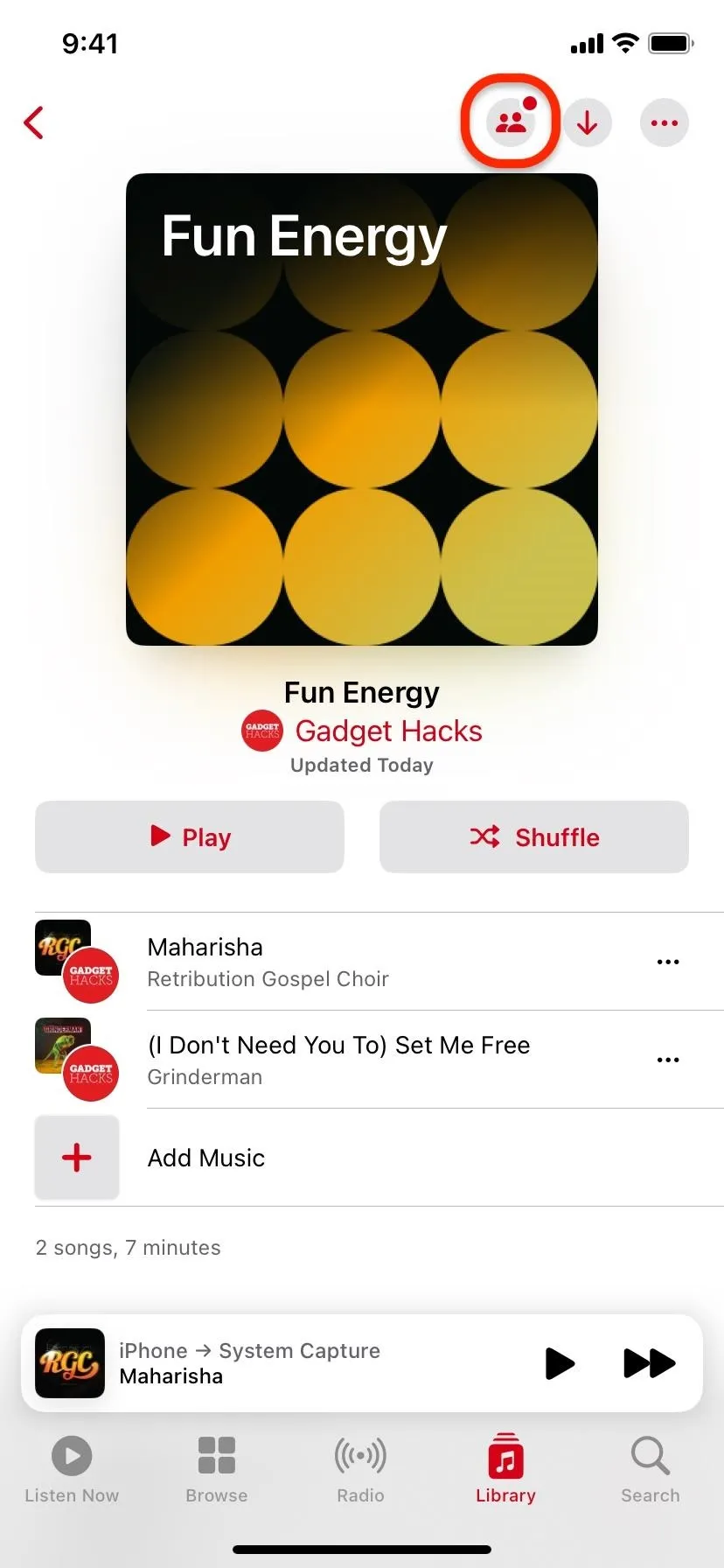 Album cover featuring circular patterns in shades of yellow, titled "Fun Energy."