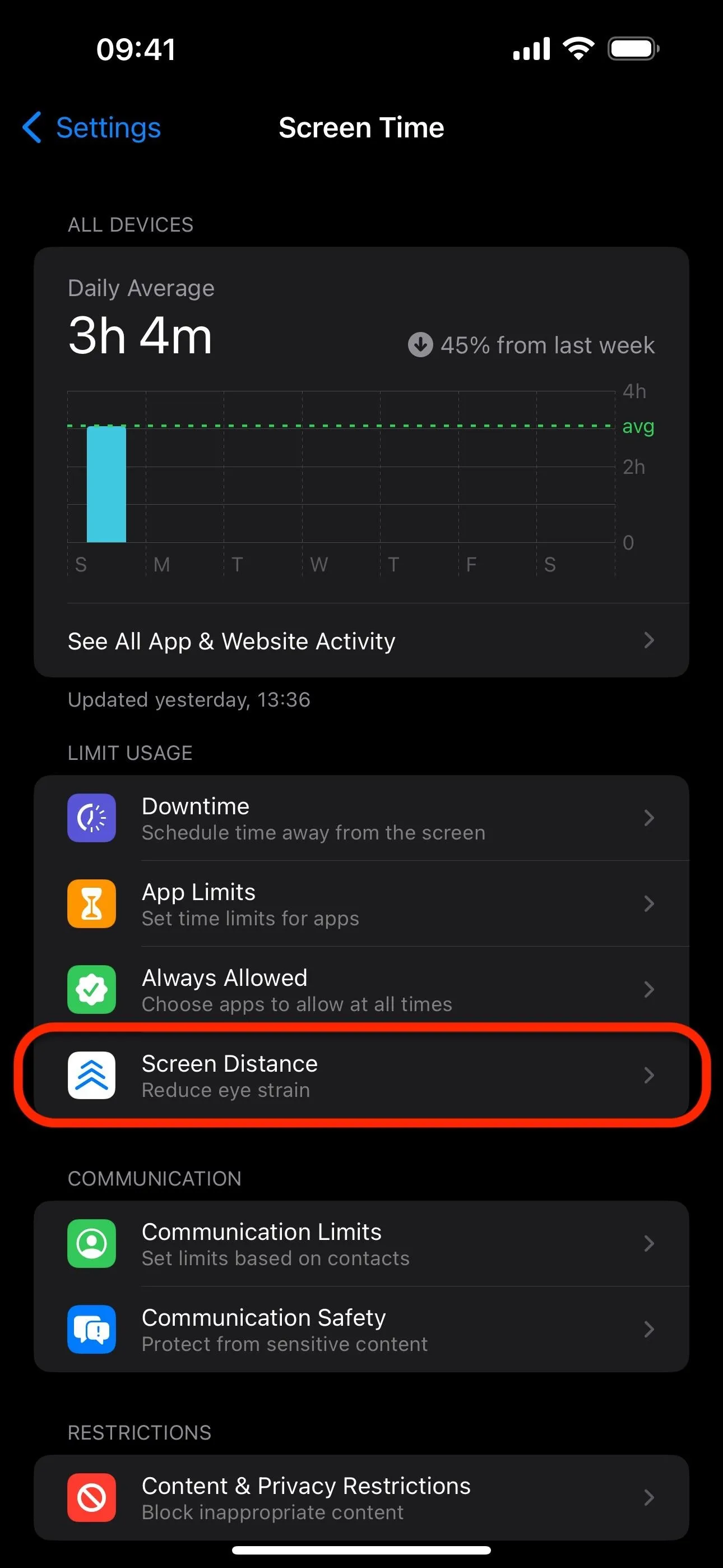 Screen time settings showing app usage statistics on a smartphone.