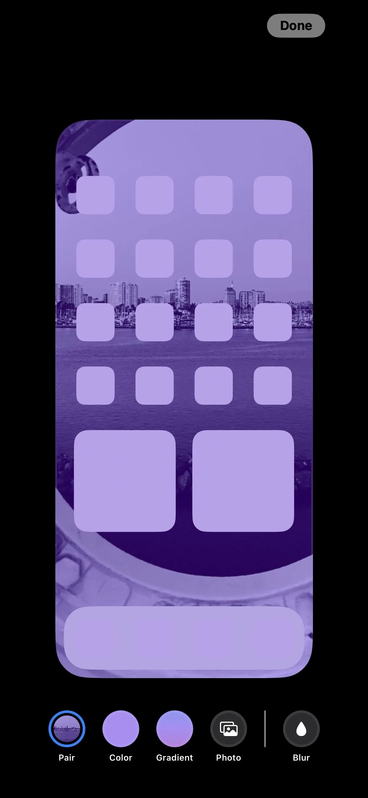 Mobile app interface with a purple color scheme and grid layout.