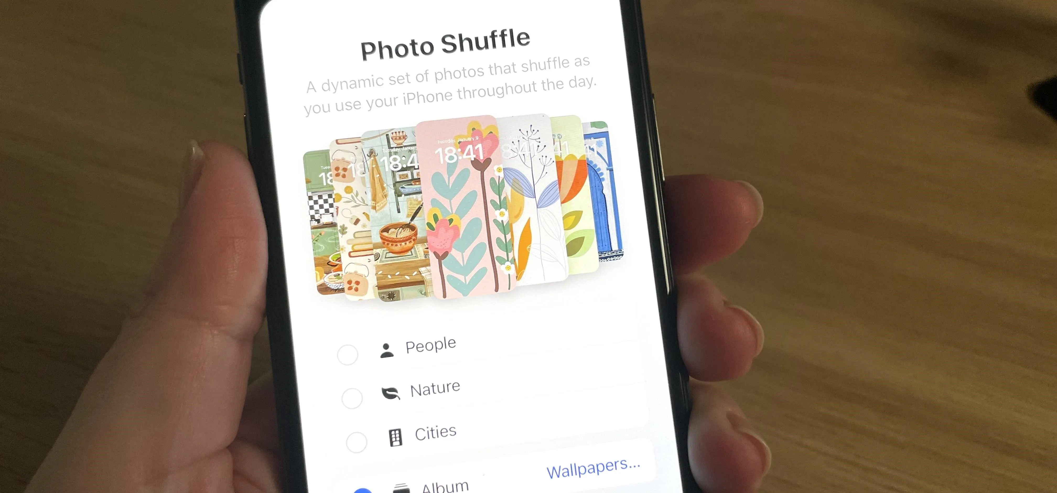 Photo Shuffle feature displayed on a smartphone screen.