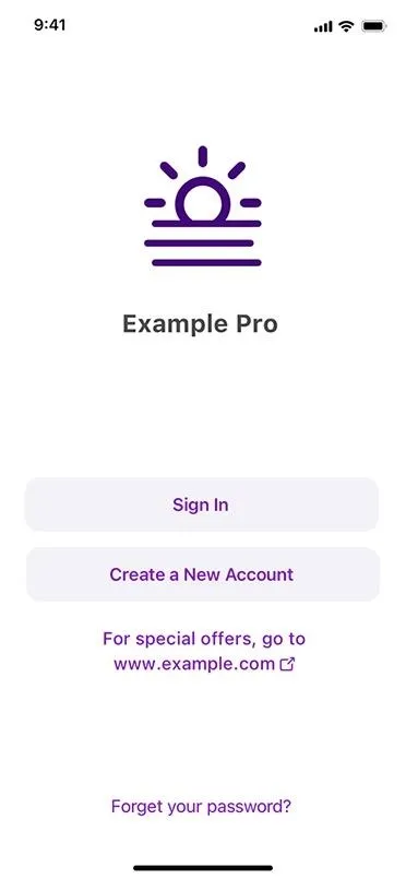 Mobile app login screen with options to sign in or create a new account.