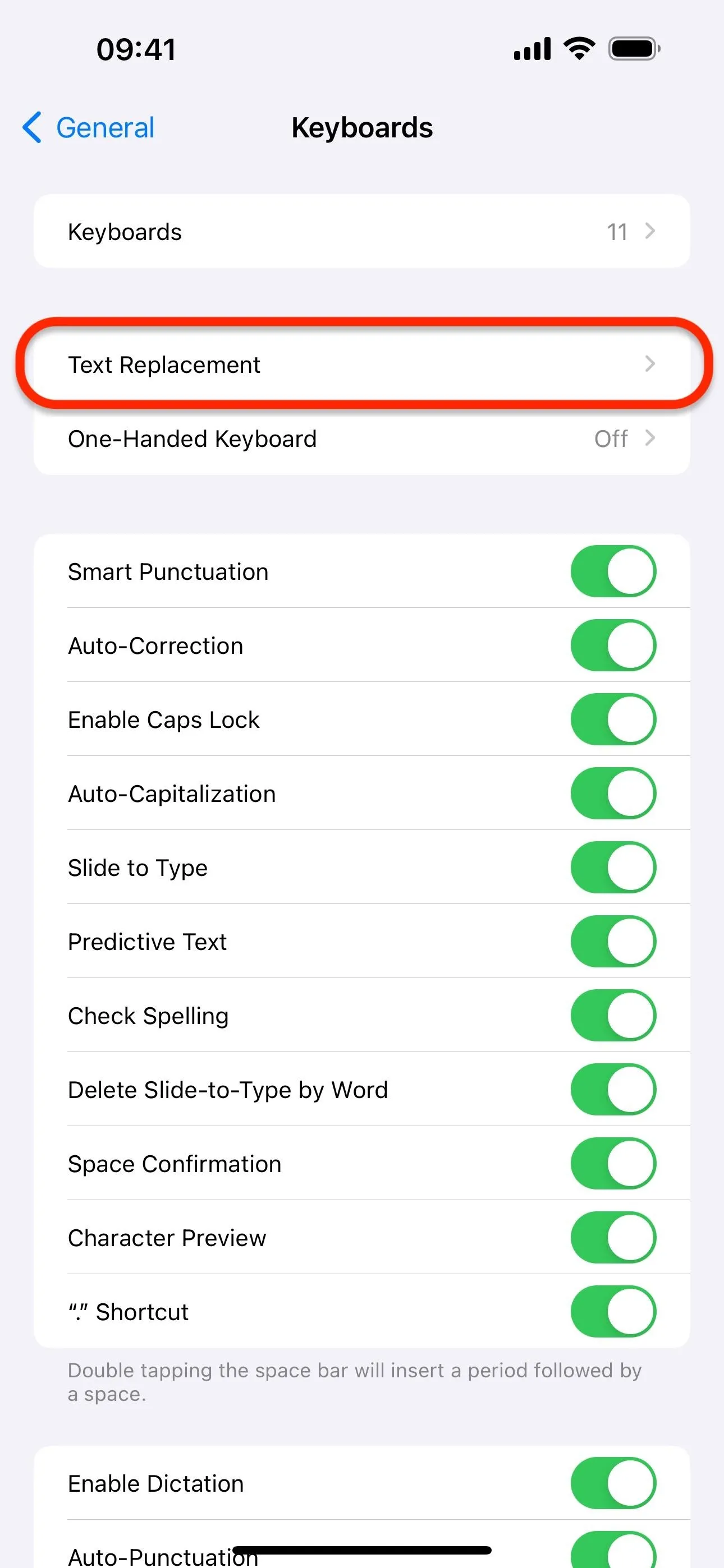 Keyboard settings menu on a mobile device.