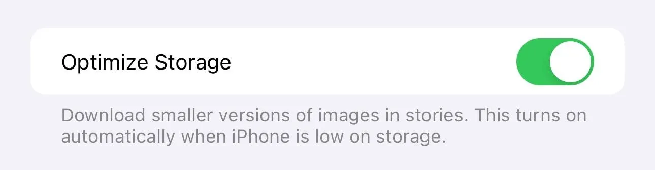 Optimize Storage setting on iPhone for managing image storage.