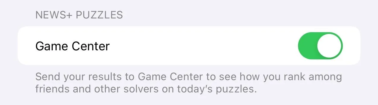 Game Center toggle setting for puzzle rankings.