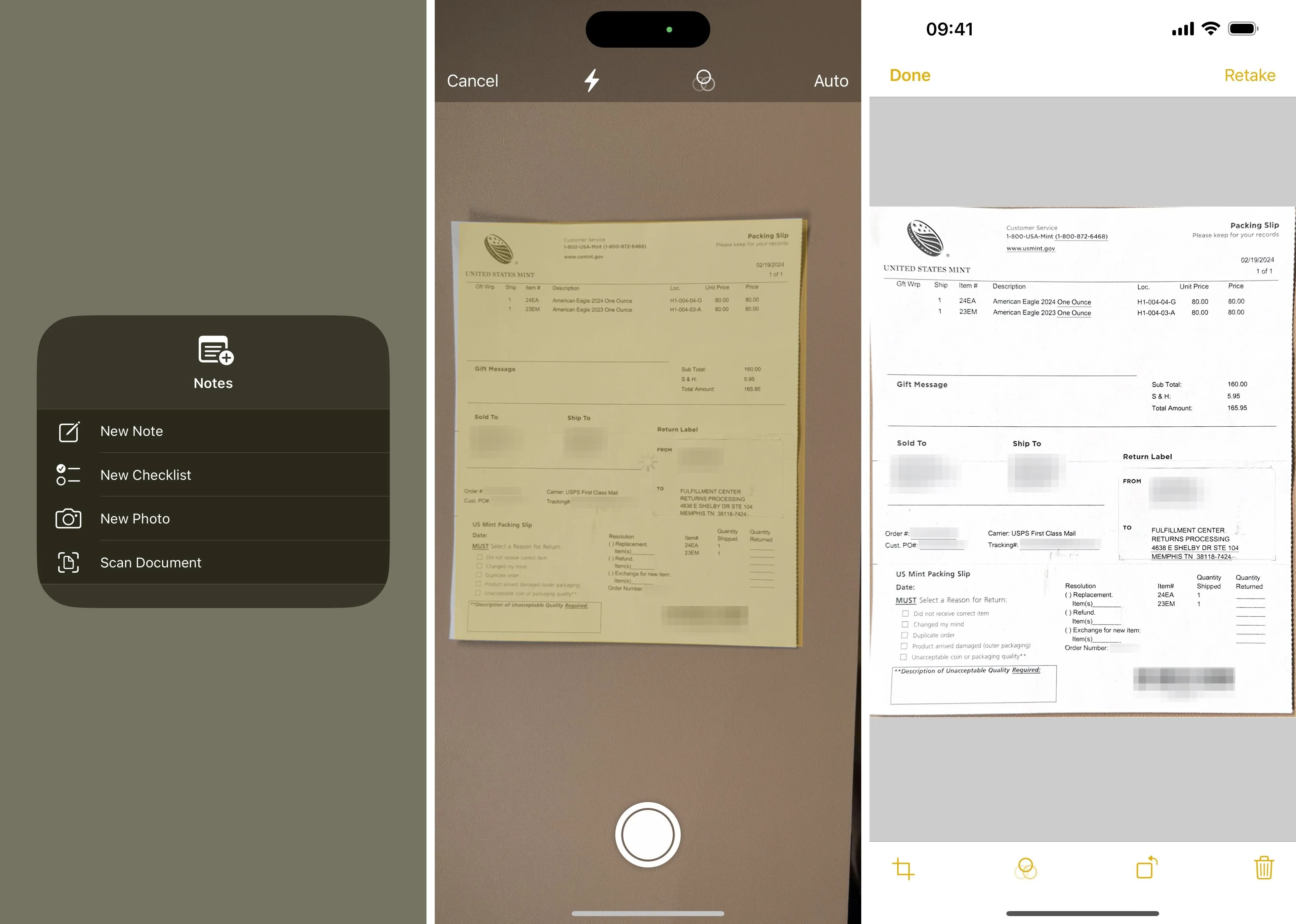 Invoice scanning interface with a document displayed.