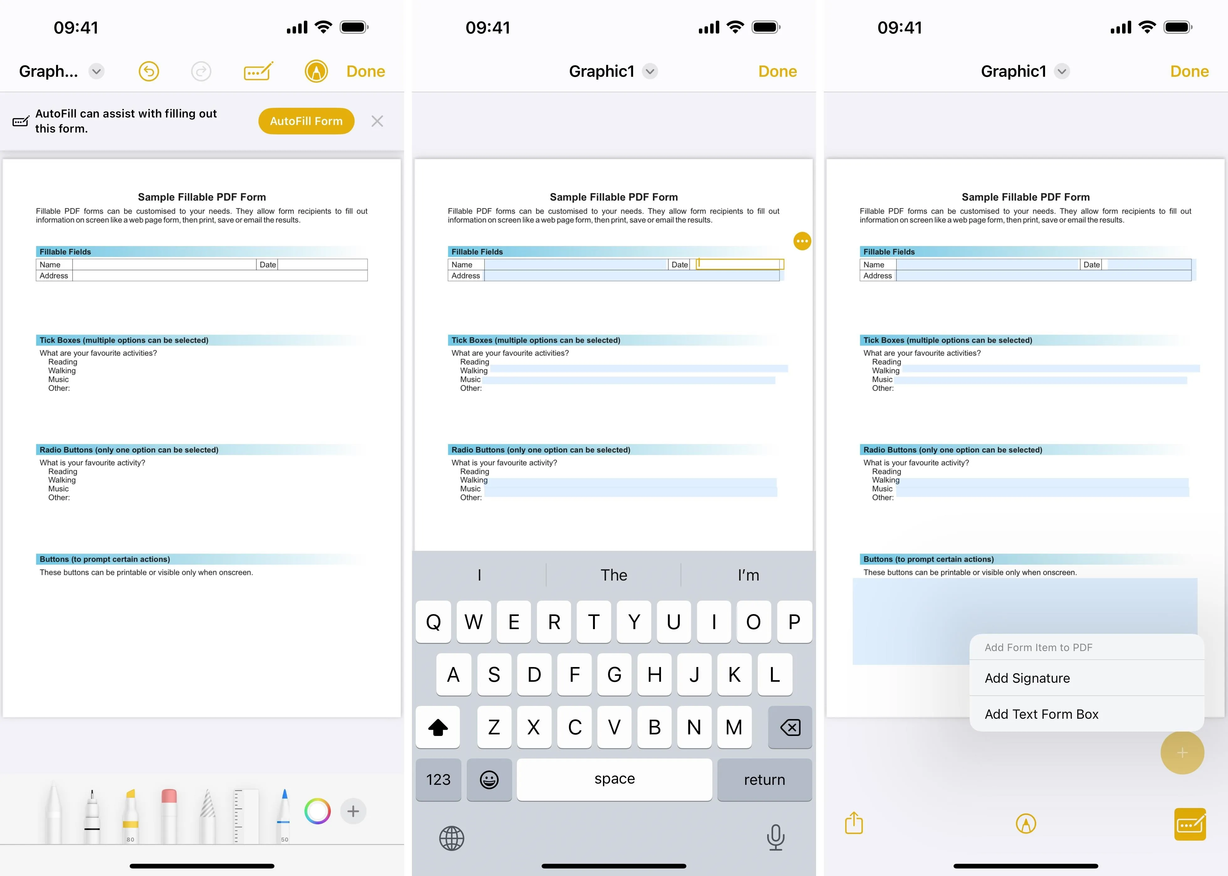 Screenshots of a mobile app interface showing data entry forms and a keyboard.