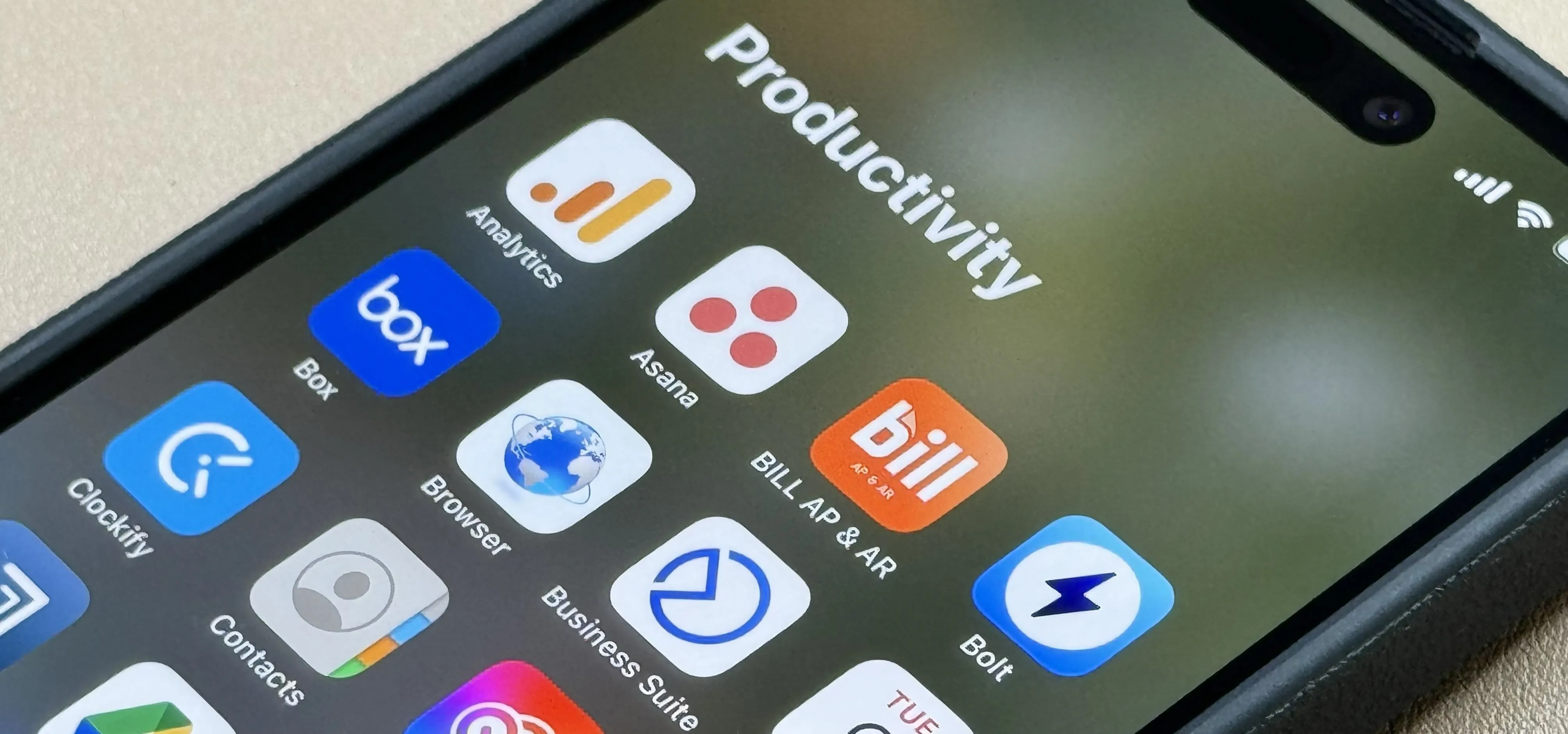 Productivity apps displayed on a smartphone screen.