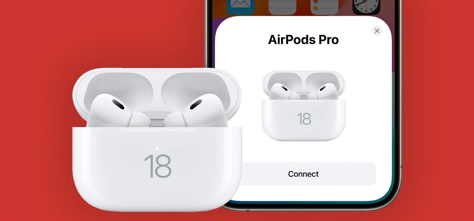 AirPods Pro with charging case displayed next to a phone interface.