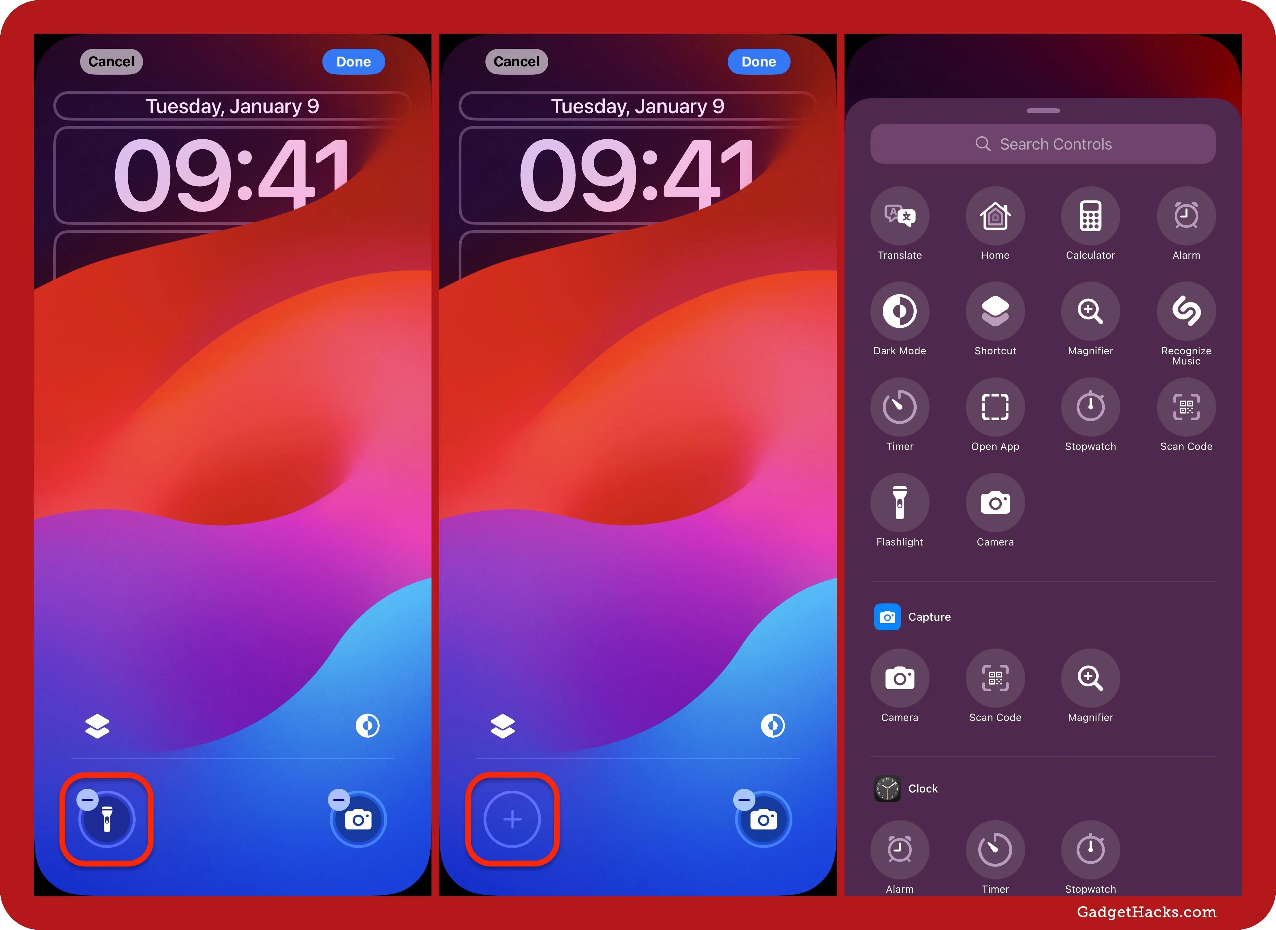 Screenshots of a smartphone interface displaying the home screen and app menu.