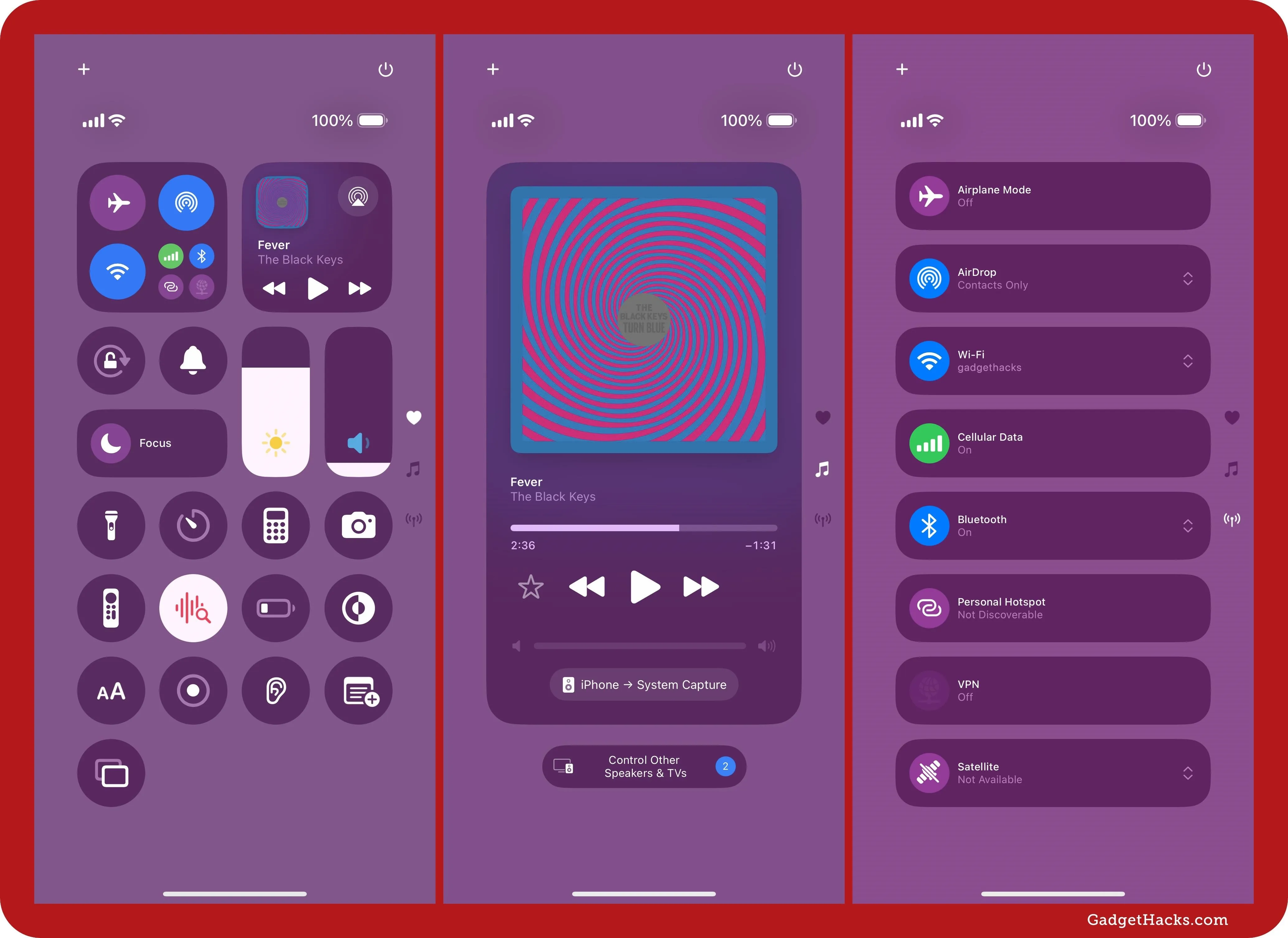 User interface design showcasing a mobile application control panel with media playback options and settings.