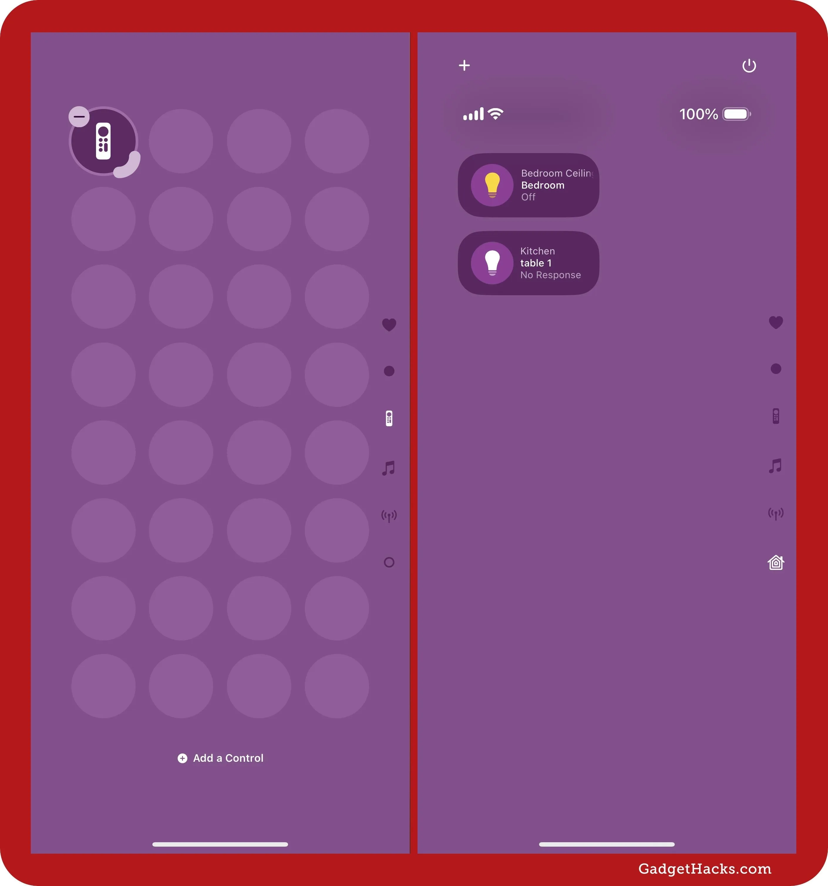 User interface design with a purple background and icons for settings or features.
