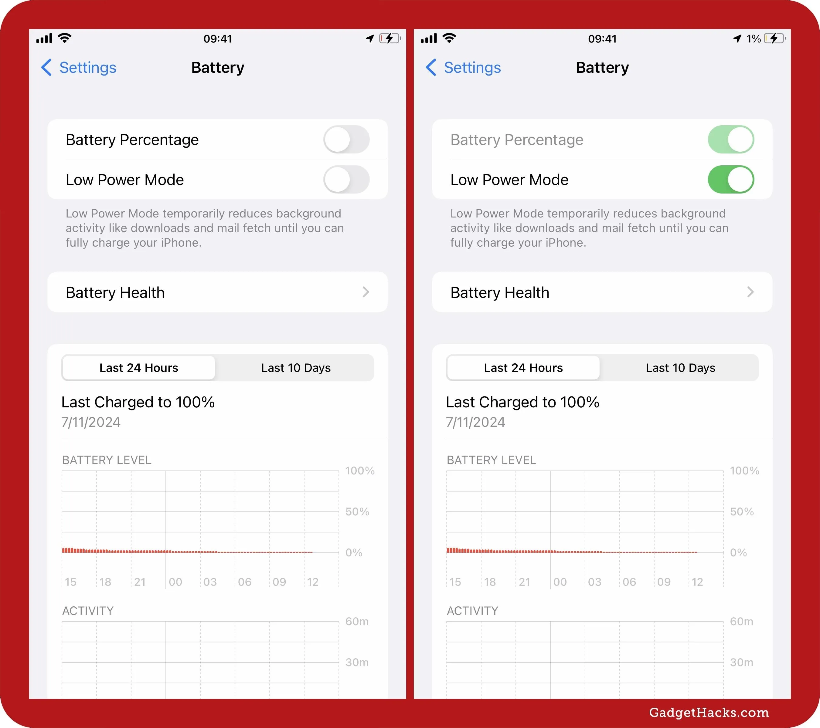 Battery settings interface on a smartphone displaying battery health and charging history.