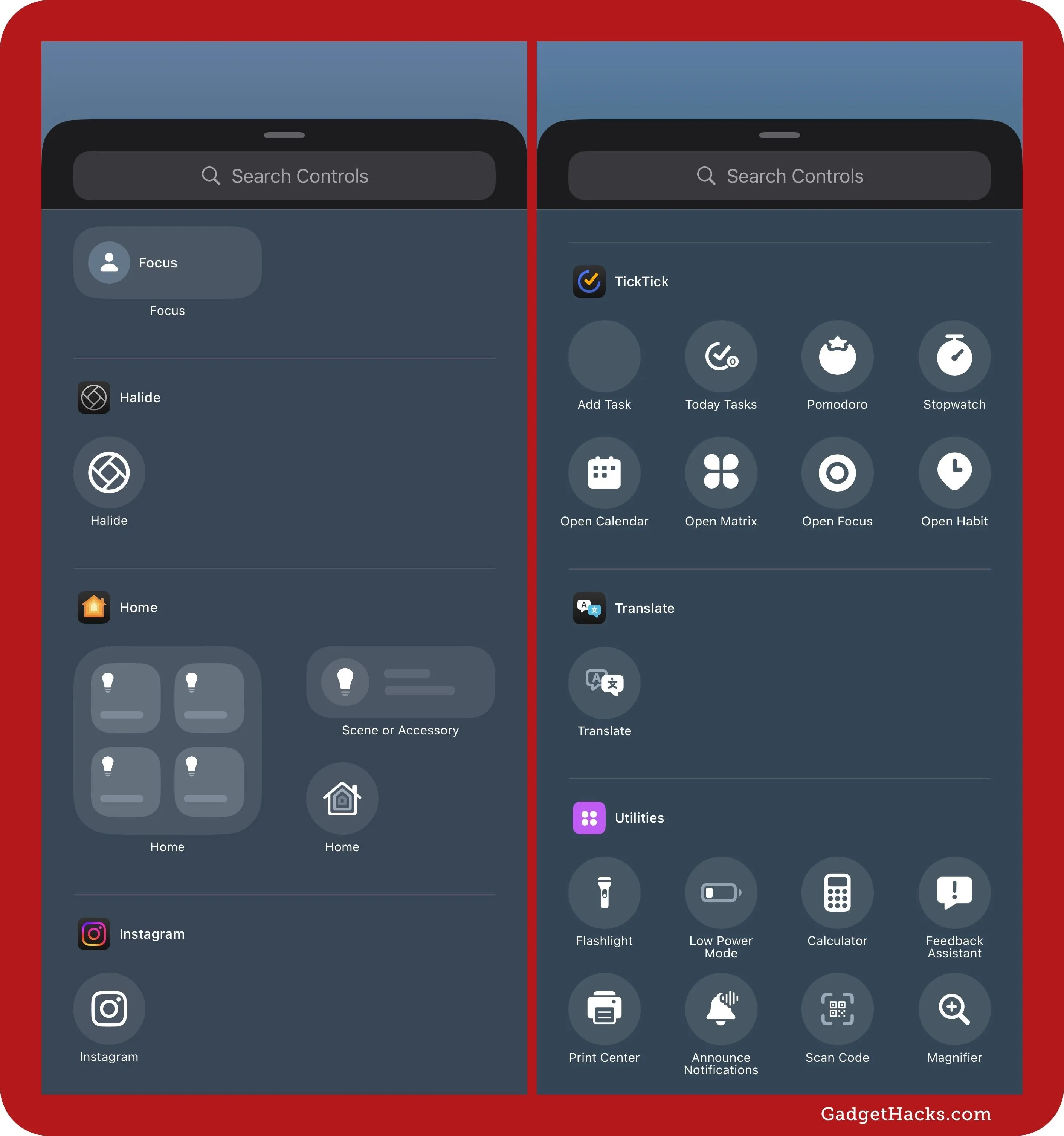 App interface with multiple options and settings displayed on two screens.