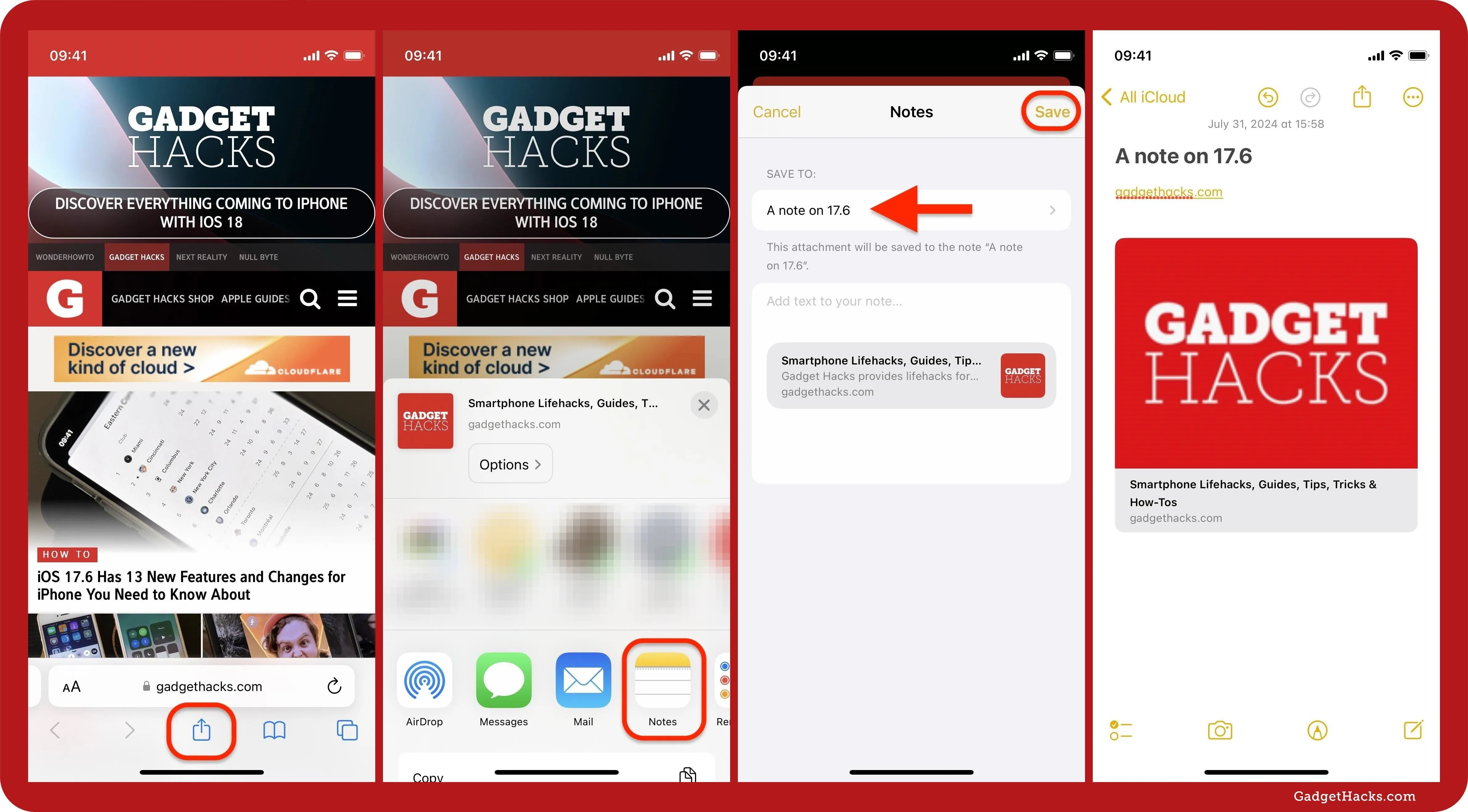 Gadget Hacks app interface showcasing features and navigation steps.