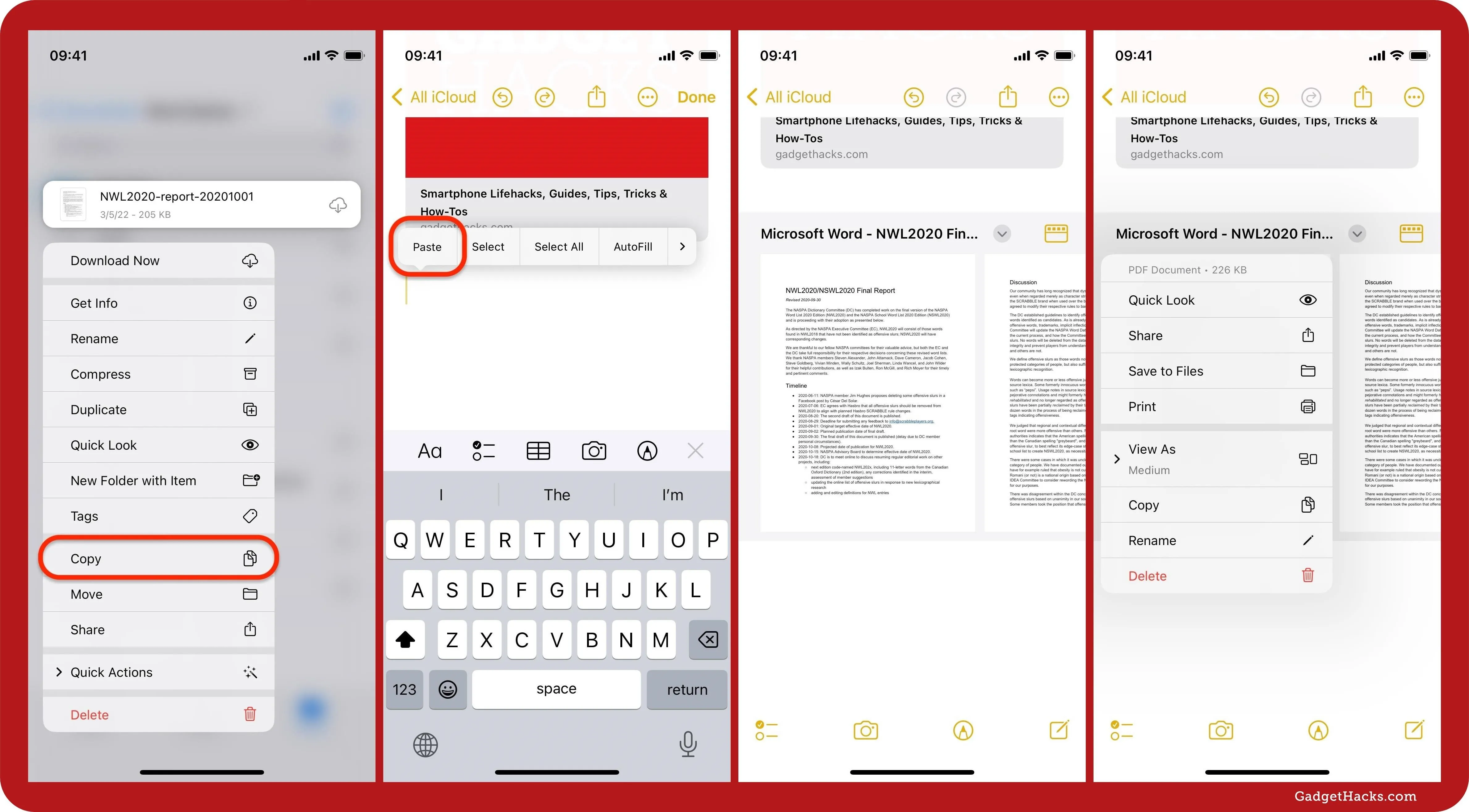 Screenshots of a mobile app interface demonstrating search and note-taking features.