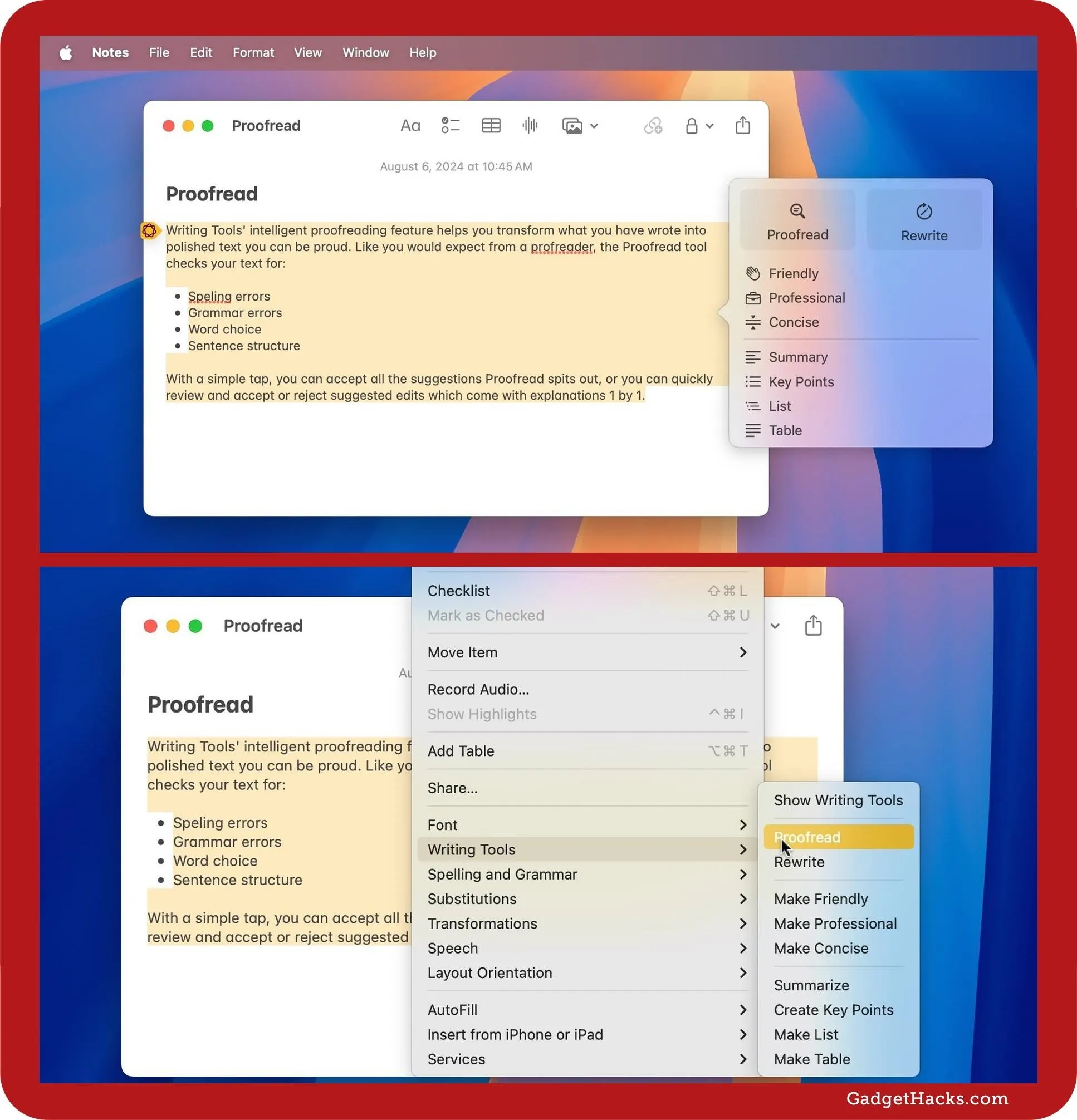 Screenshot of a digital note-taking application displaying a menu with various organizational features and options.