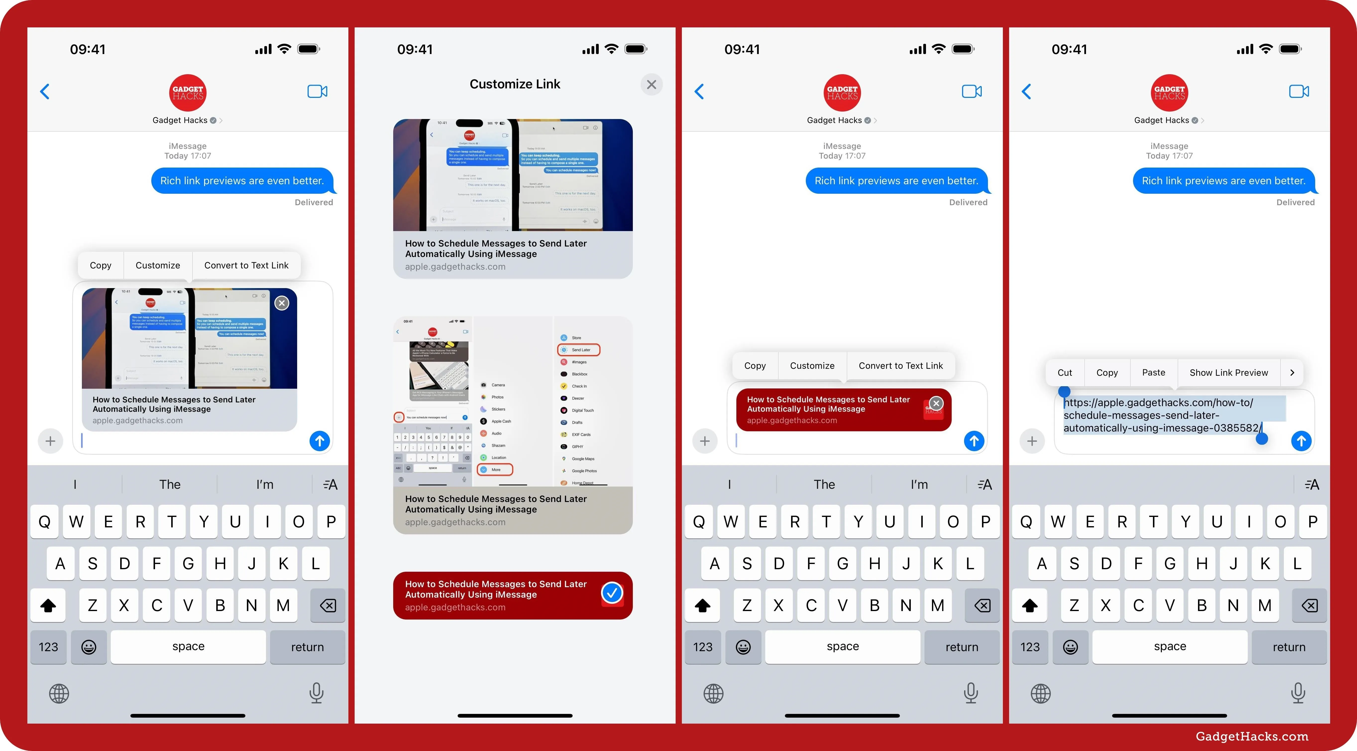 Screenshots of a messaging conversation highlighting shared images and text.