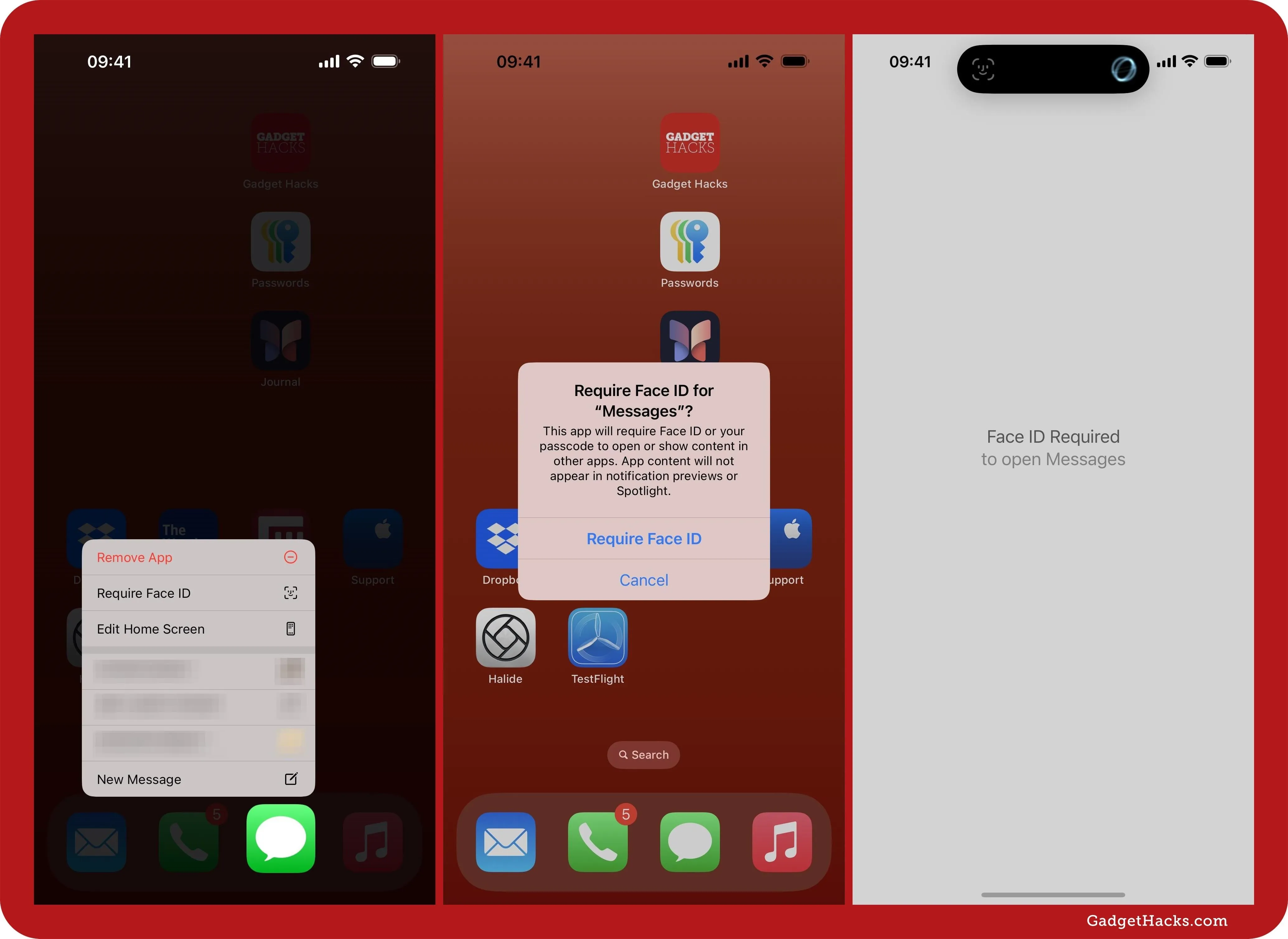 Screenshot showcasing a smartphone interface with three different screens, including app icons and a pop-up message.