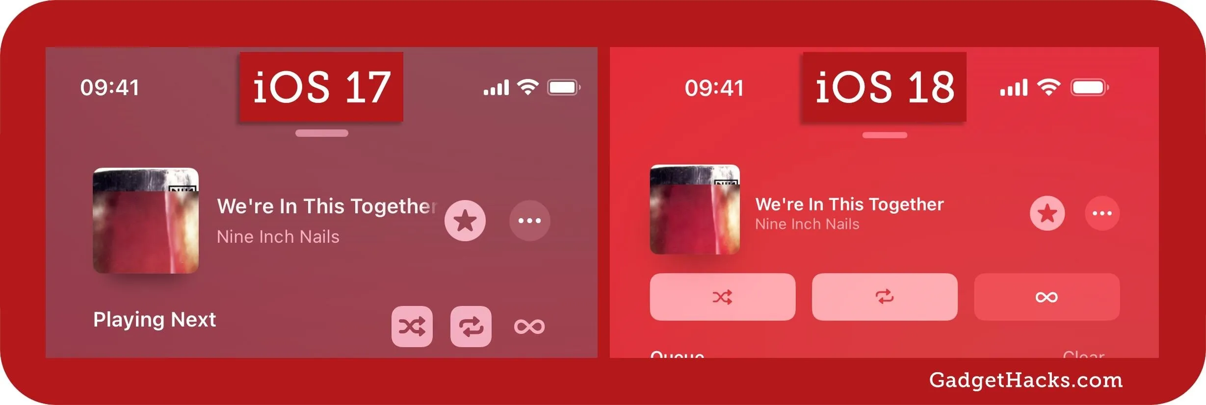 iOS 17 and iOS 18 music player interface comparison
