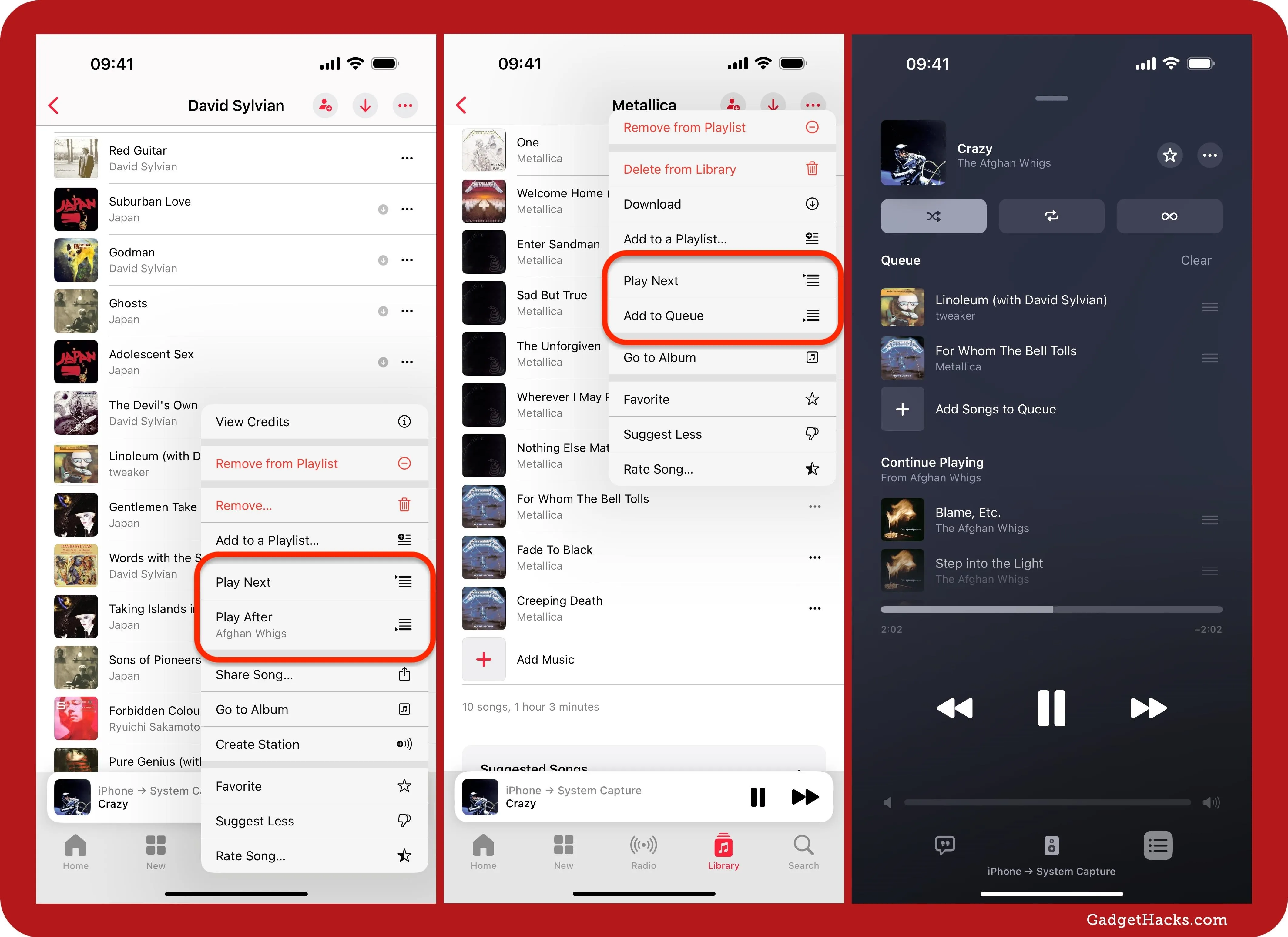 Screenshots of a music app interface showing playlists and song details.