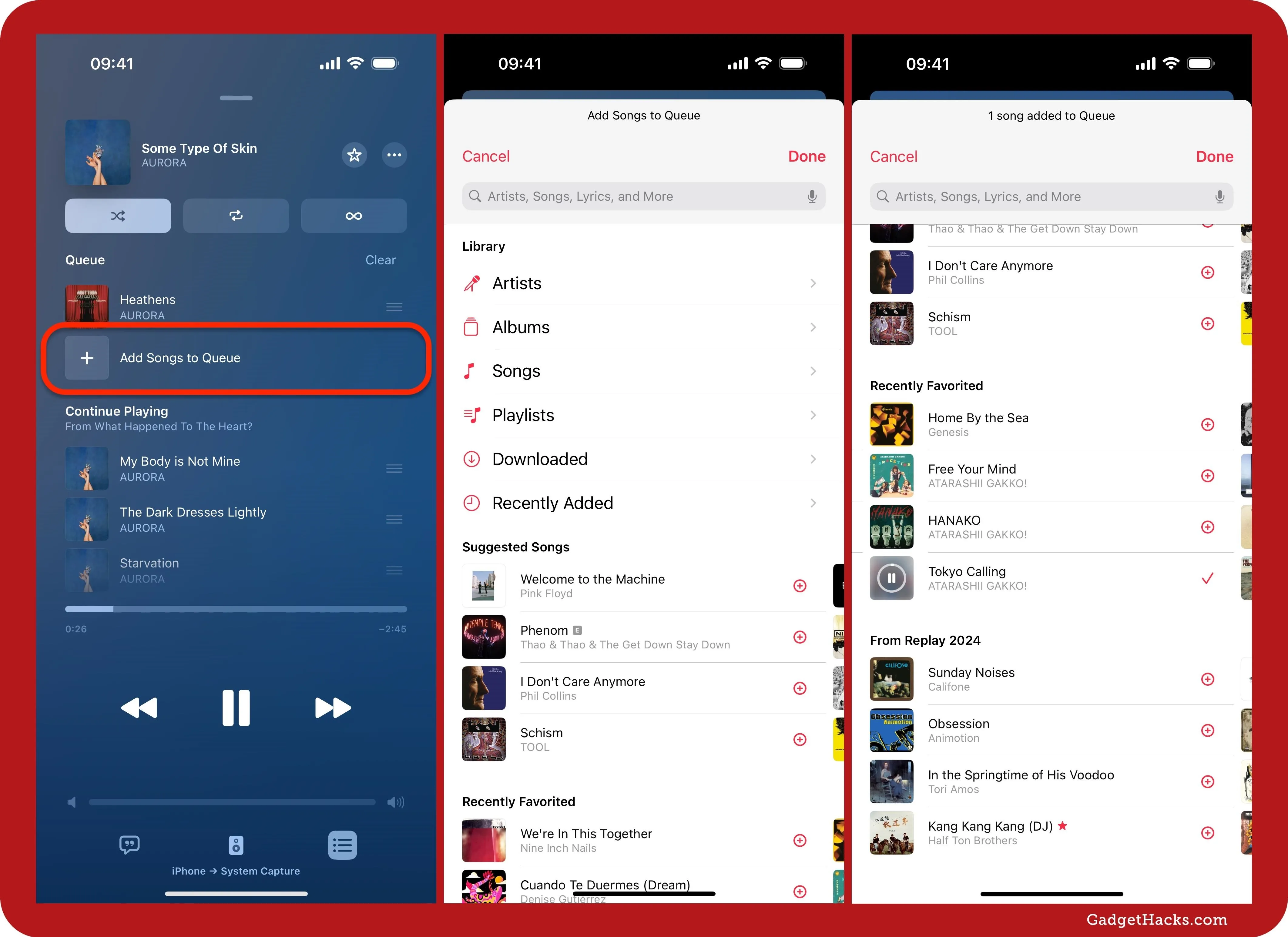 Music streaming app interface displaying song details and playlists.