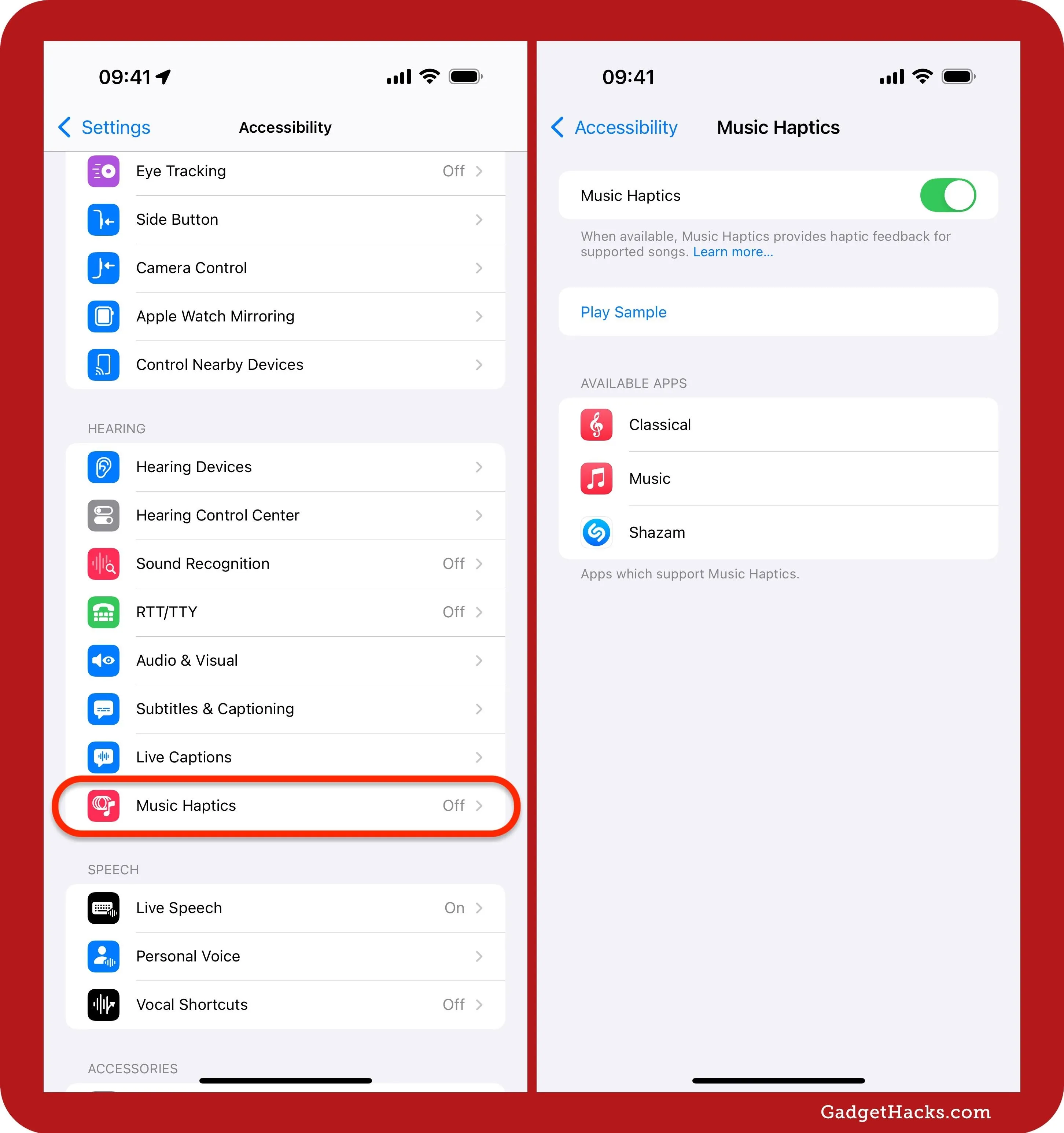 Accessibility settings on a mobile device displaying music playback options.