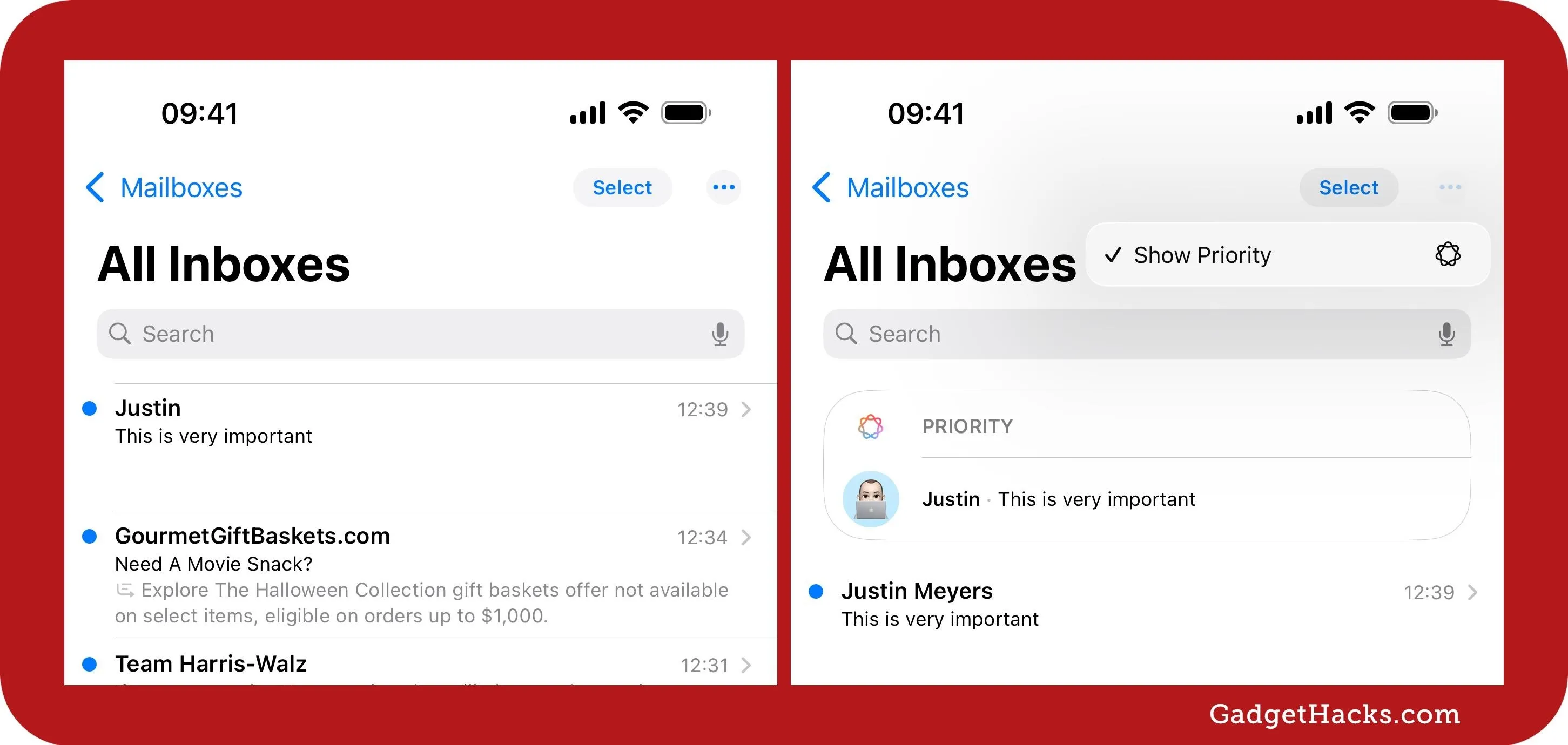 Email inboxes displaying messages with an emphasis on important conversations.