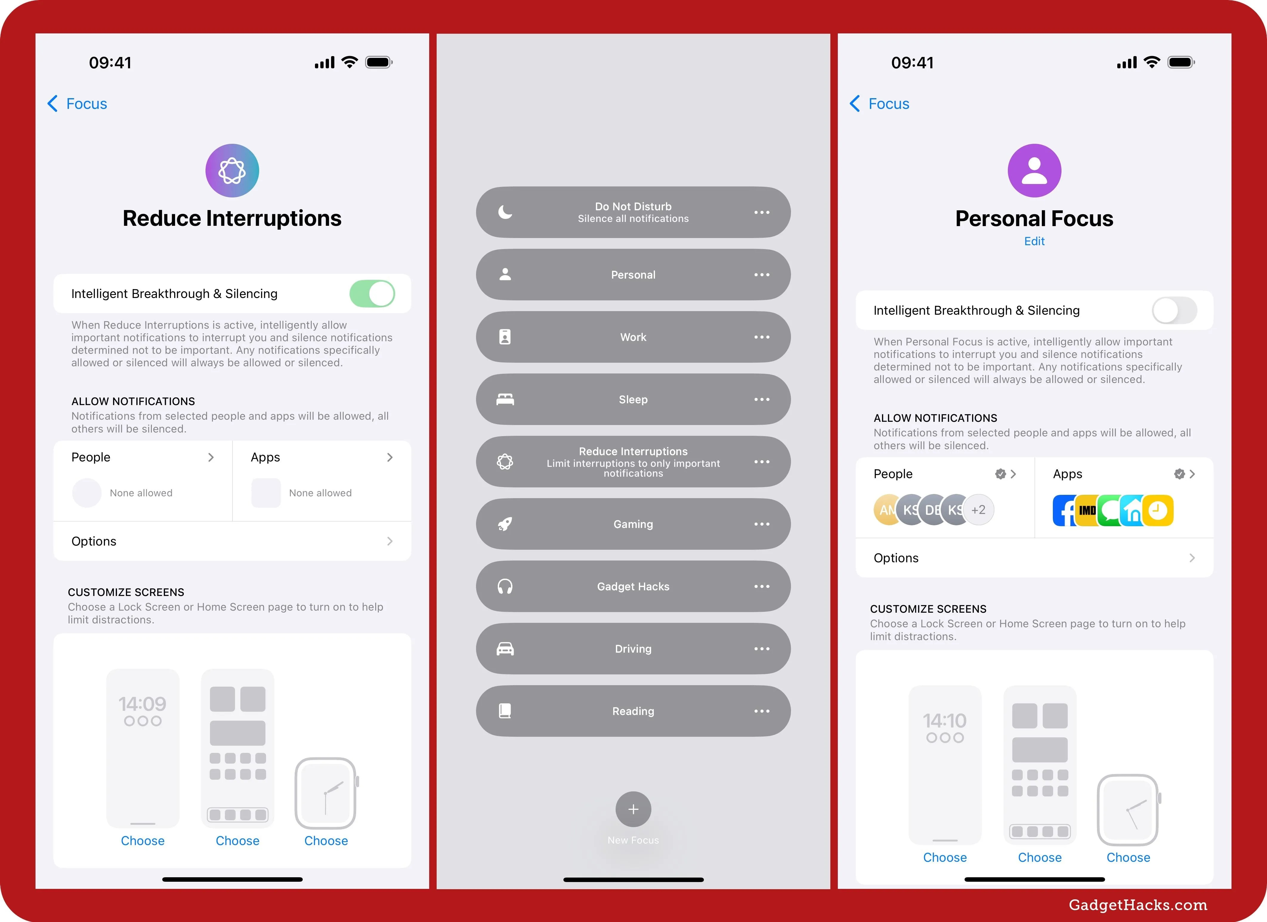 Settings interface for reducing interruptions and personalizing notifications on a mobile device.