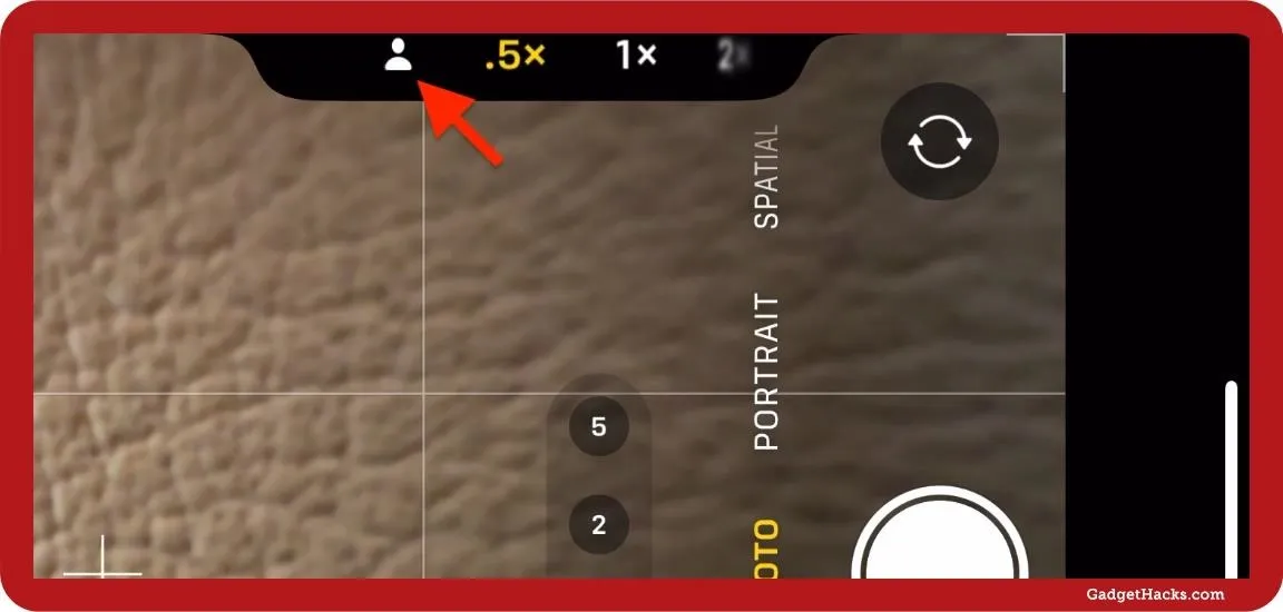 Camera interface showing zoom levels and user icon.