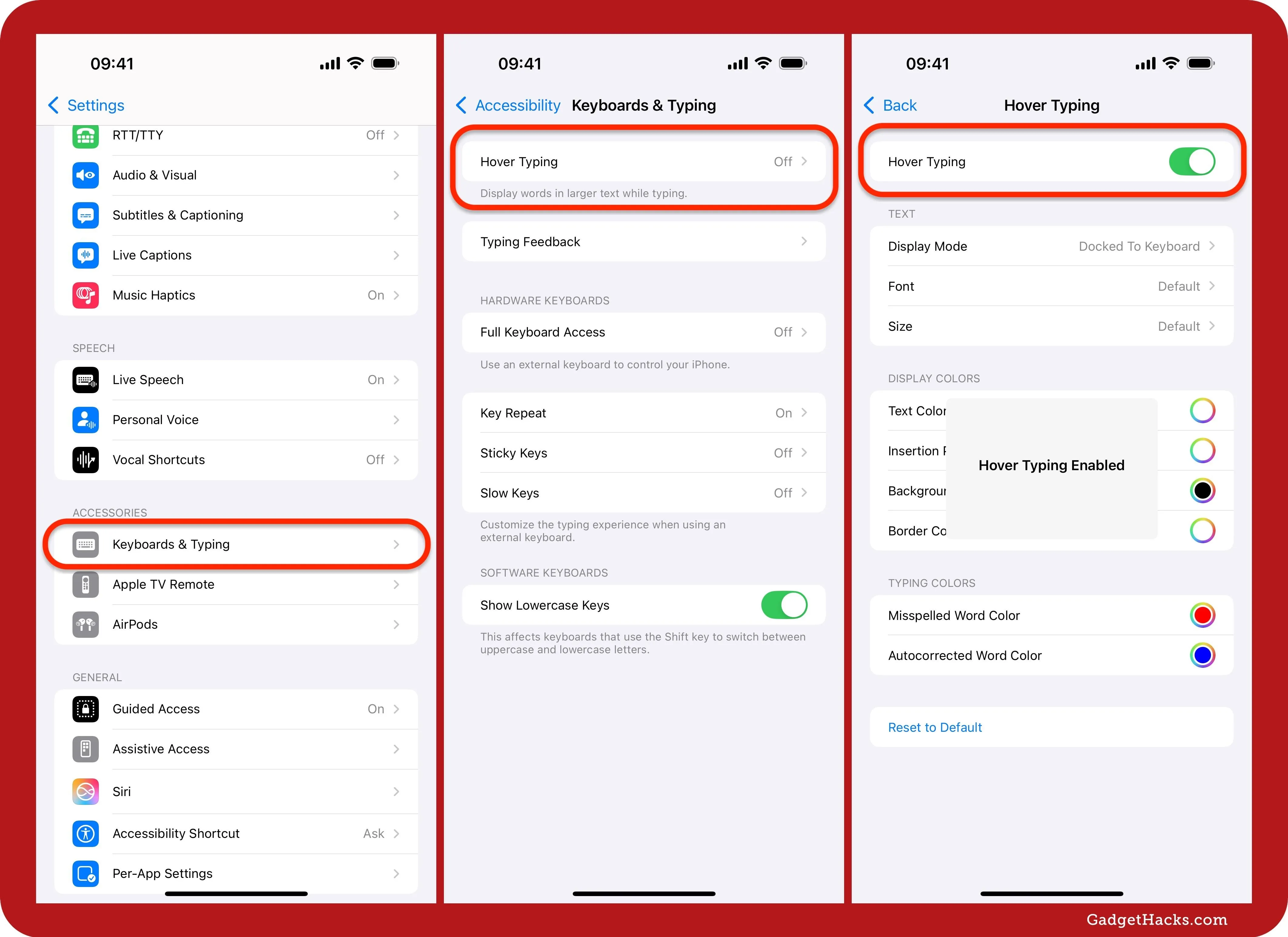 Settings menu for adjusting keyboard and typing options on a mobile device.