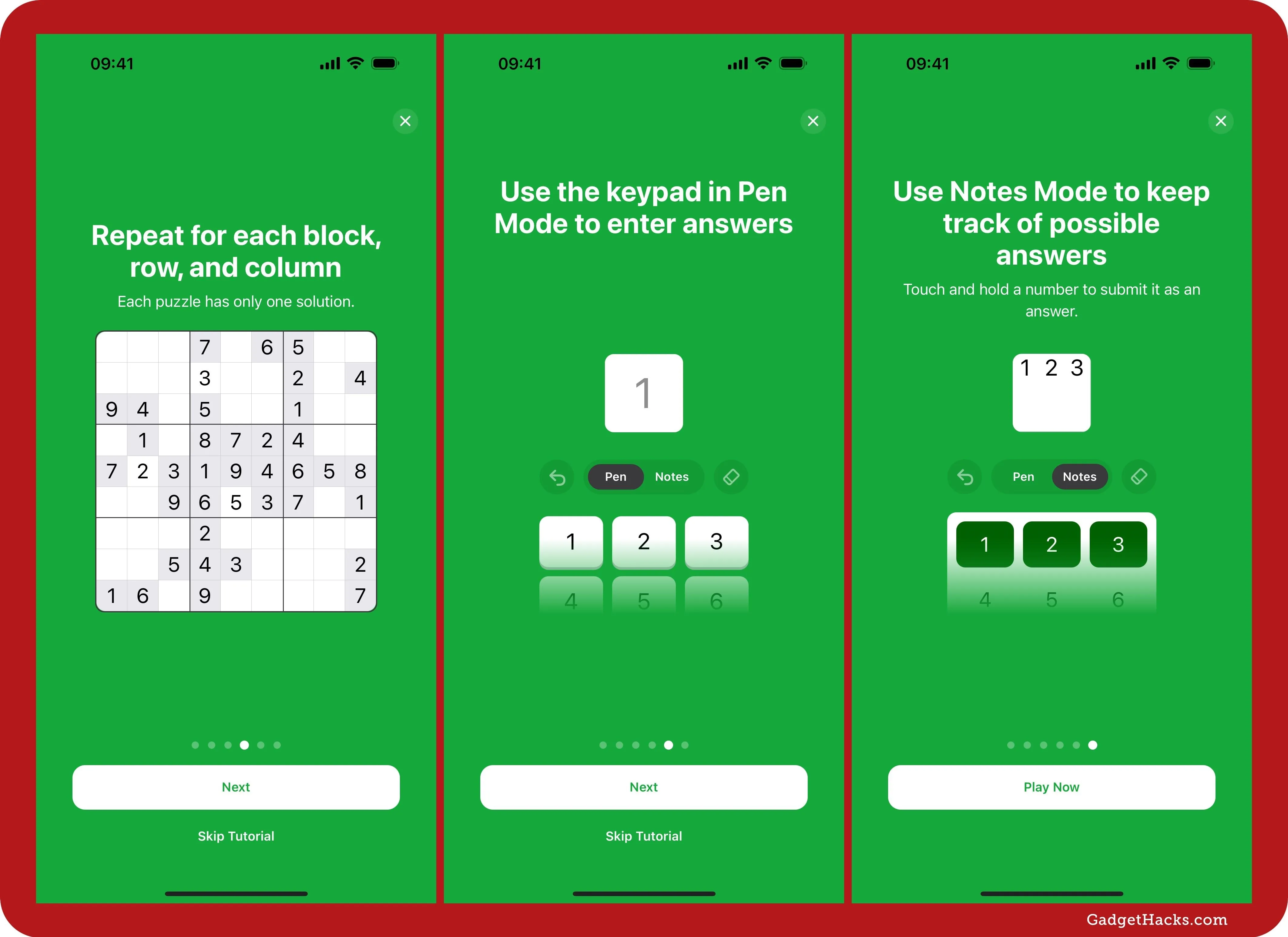 Sudoku game instructions showcasing input methods and tracking options.