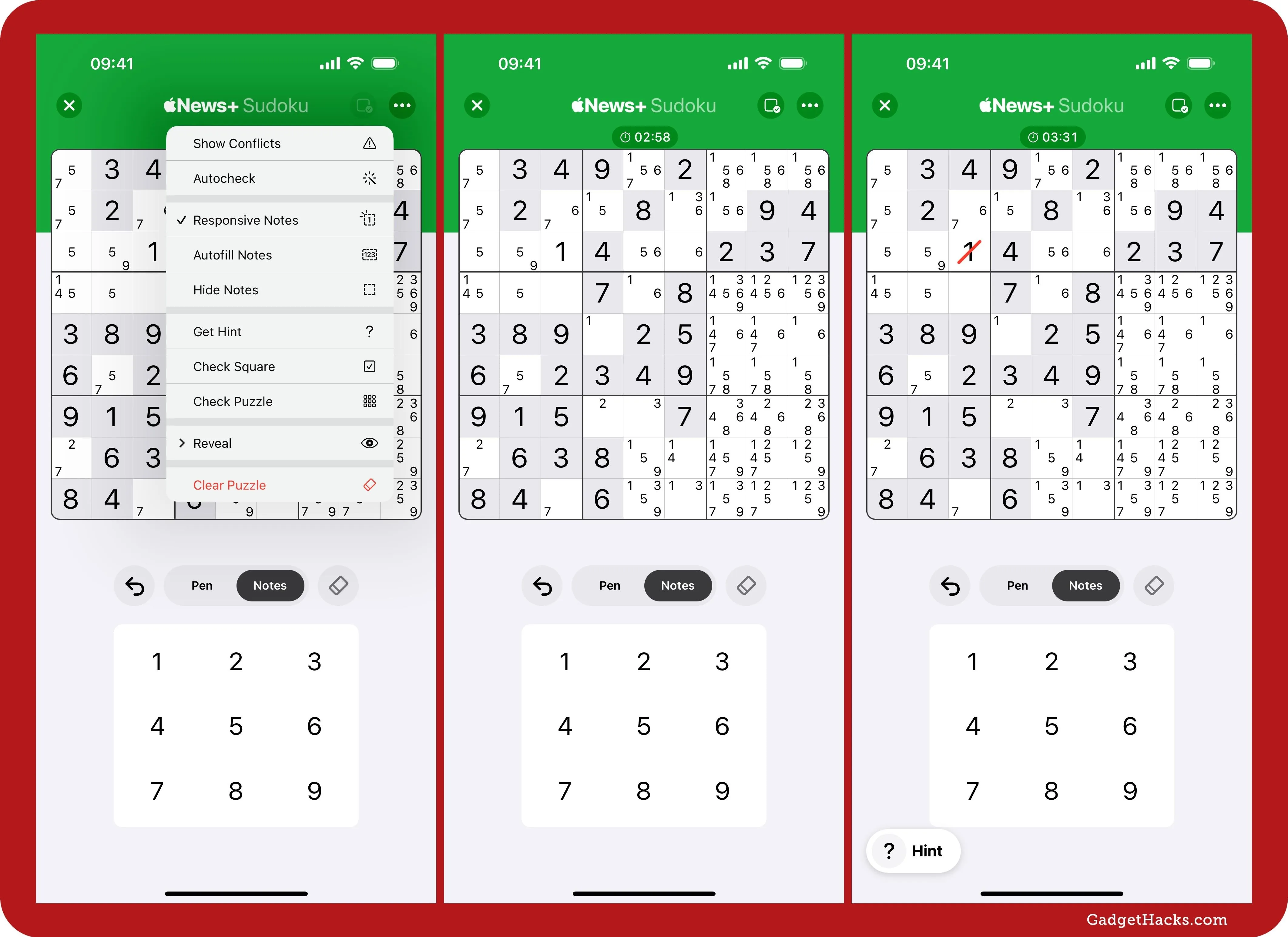 Sudoku game interface on a mobile device, displaying puzzle options and keypad.