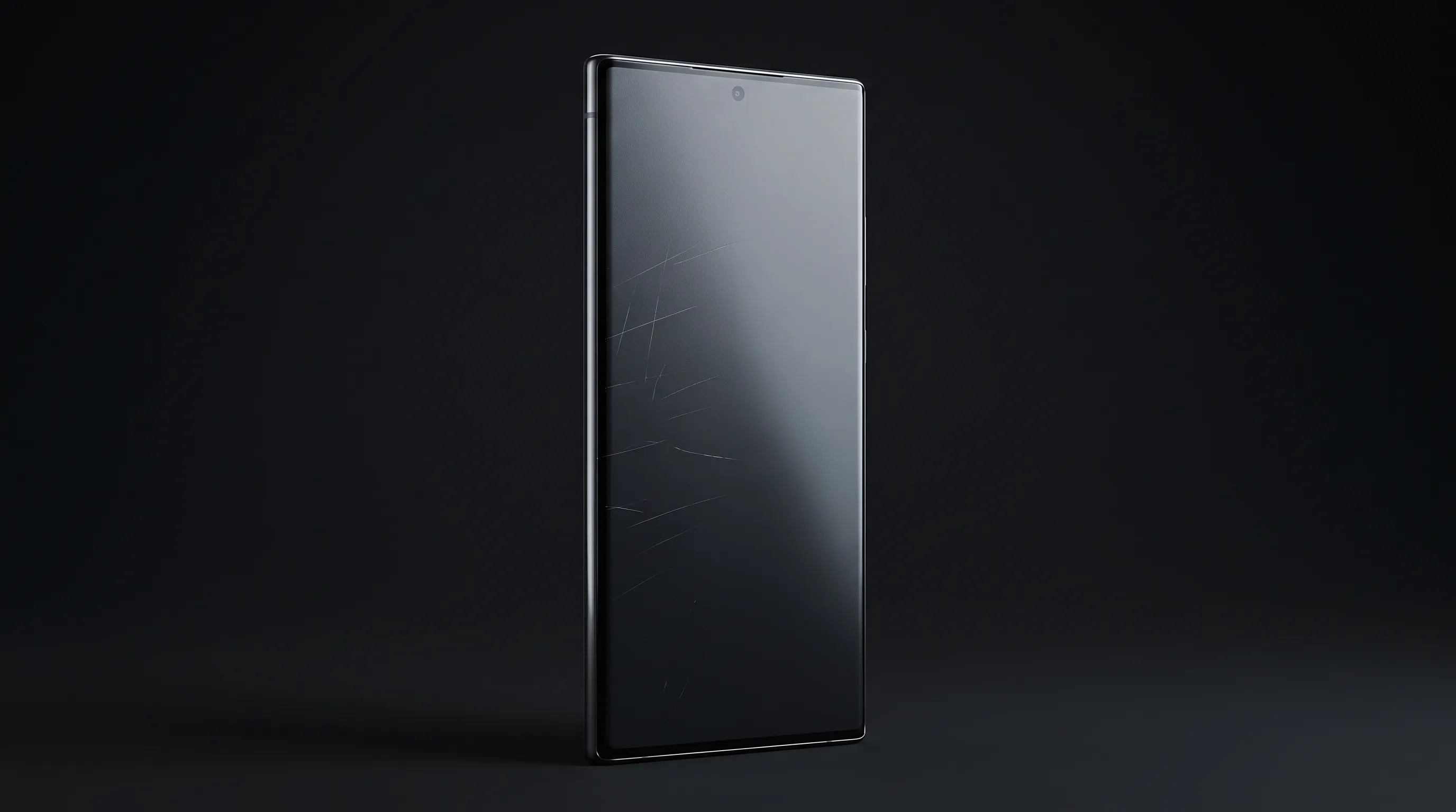 Concept image of a premium smartphone display with fine surface scratches, illustrating rumored self-healing screen technology for the Galaxy S27 Ultra