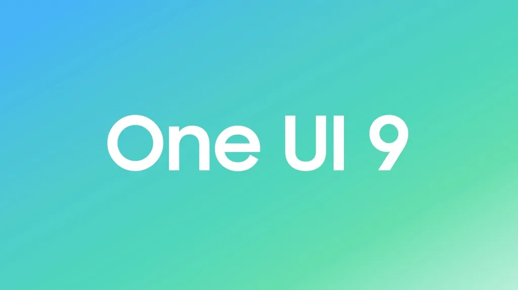 Samsung One UI 9 logo on a blue and green gradient background