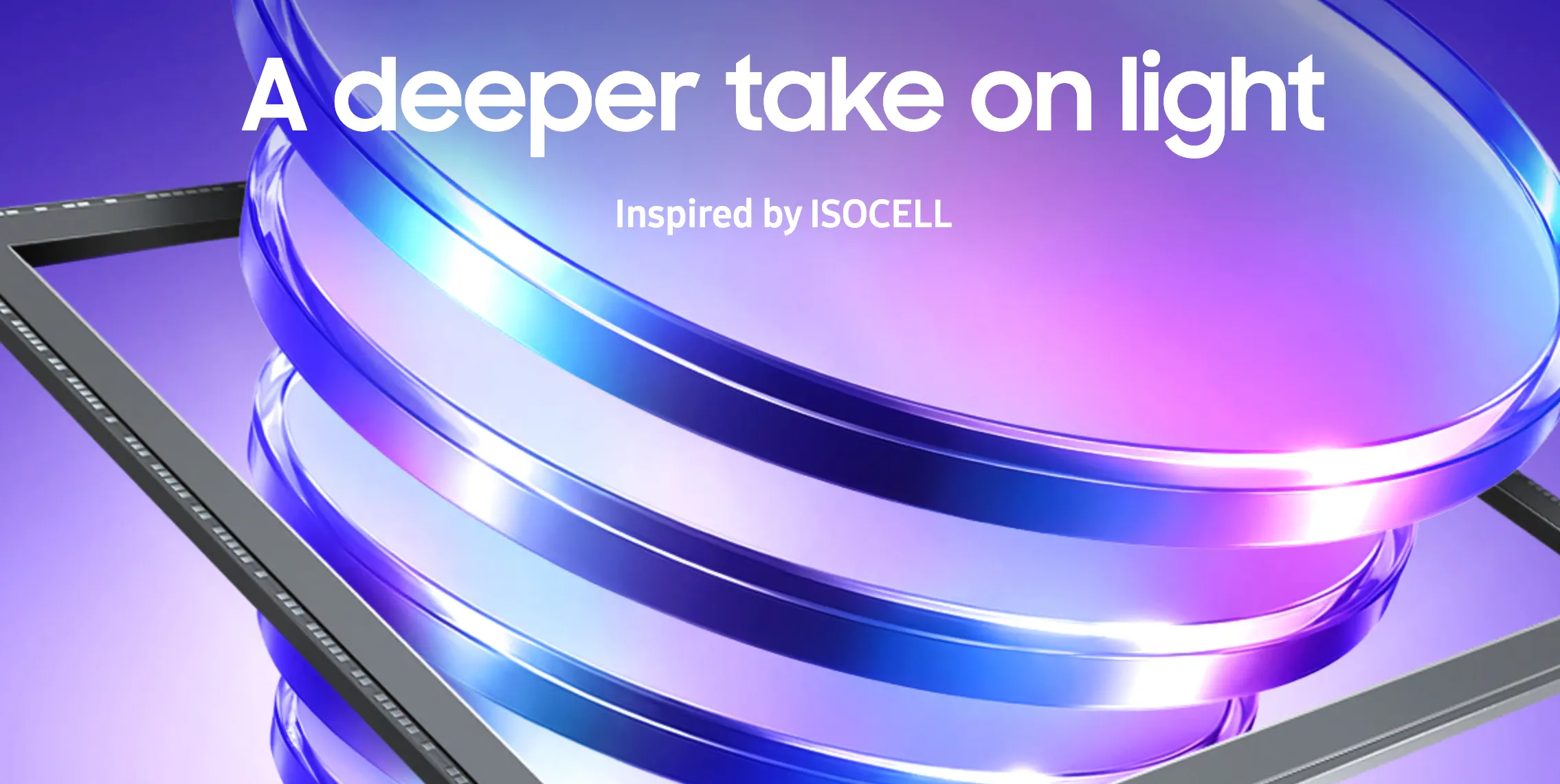 Samsung ISOCELL promotional graphic showing a camera image sensor beneath translucent lens elements
