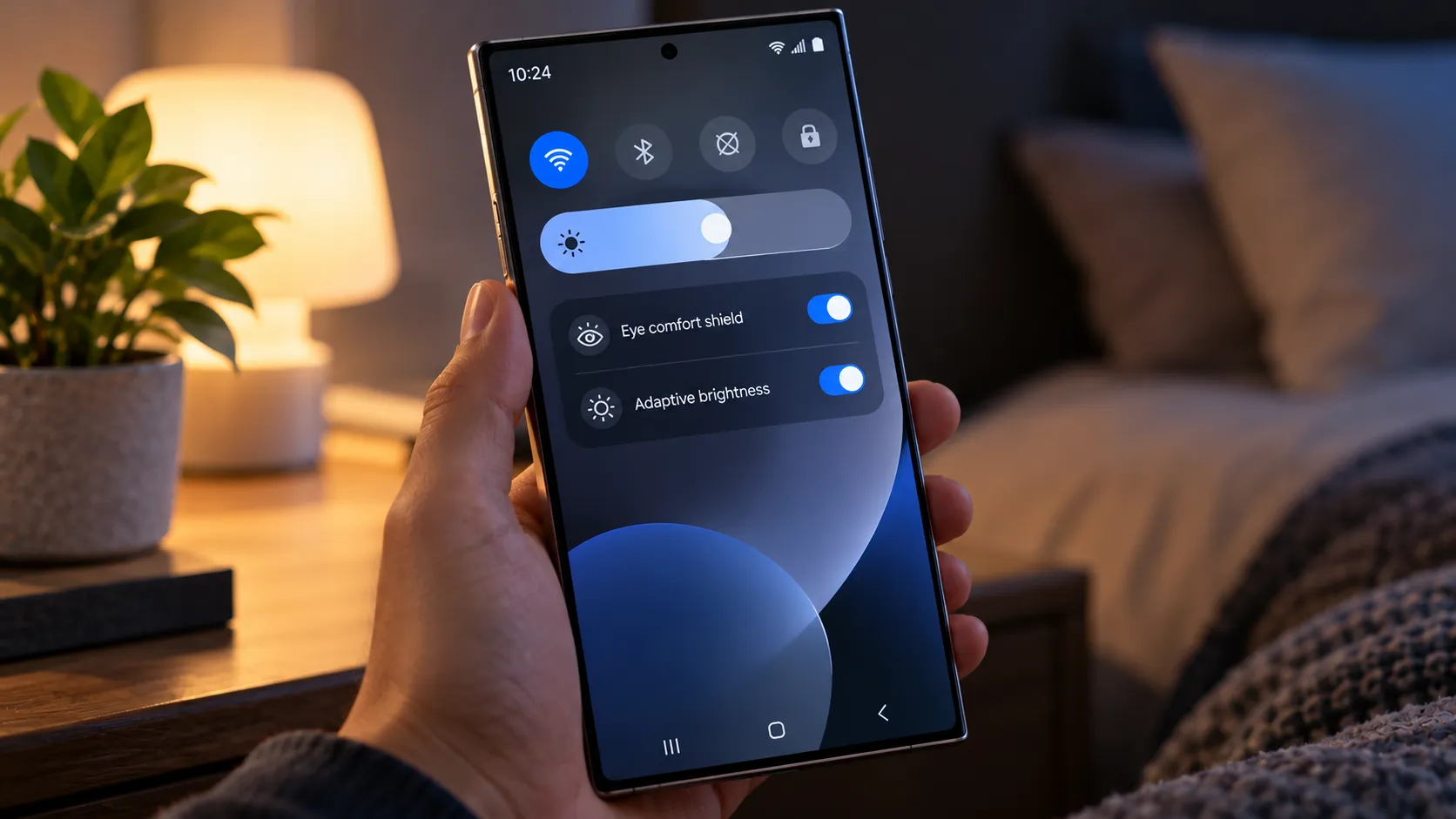 Smartphone Quick Settings in Cozy Bedroom.png