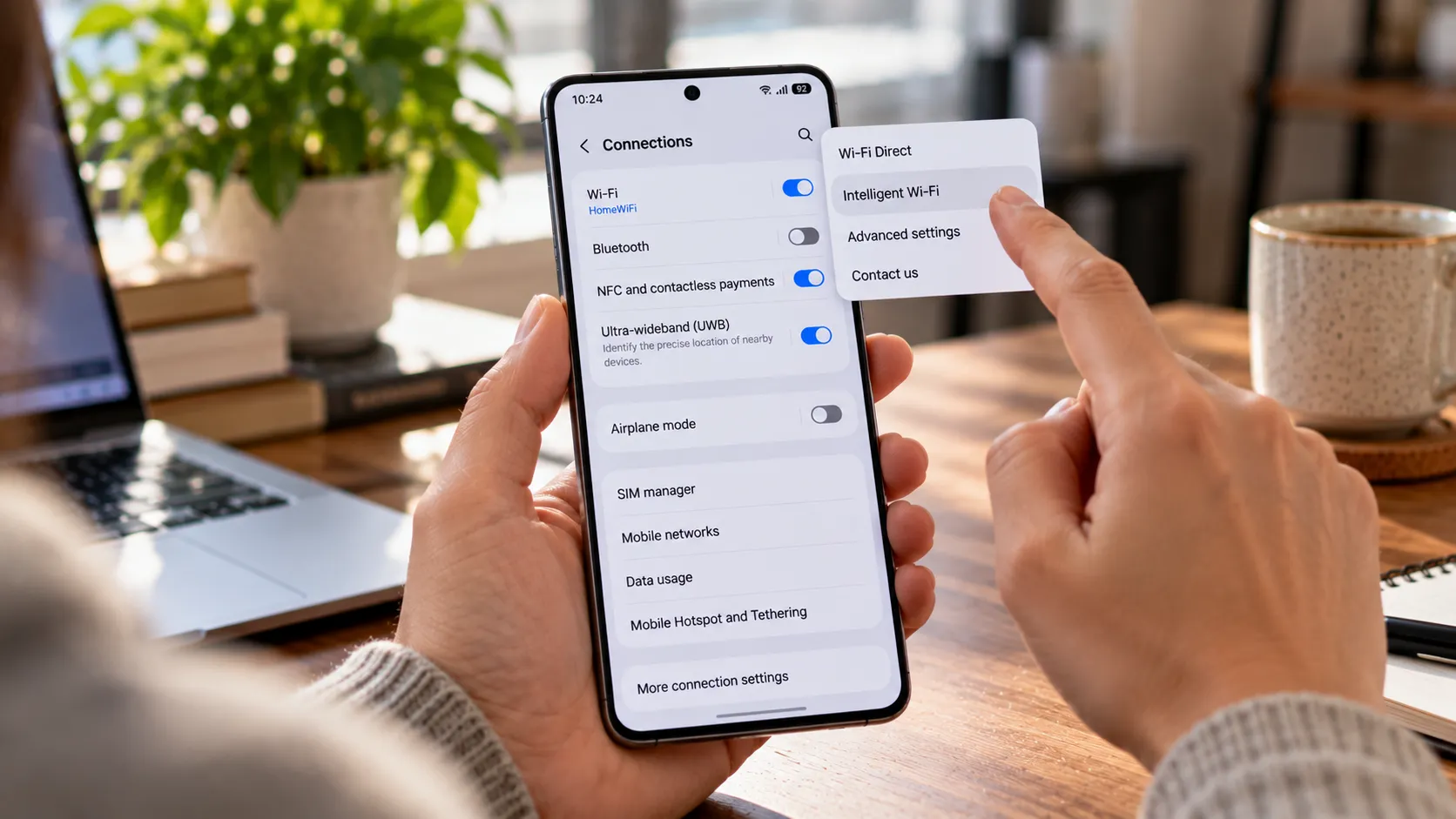 Smartphone Wi-Fi Settings at a Cozy Desk.png