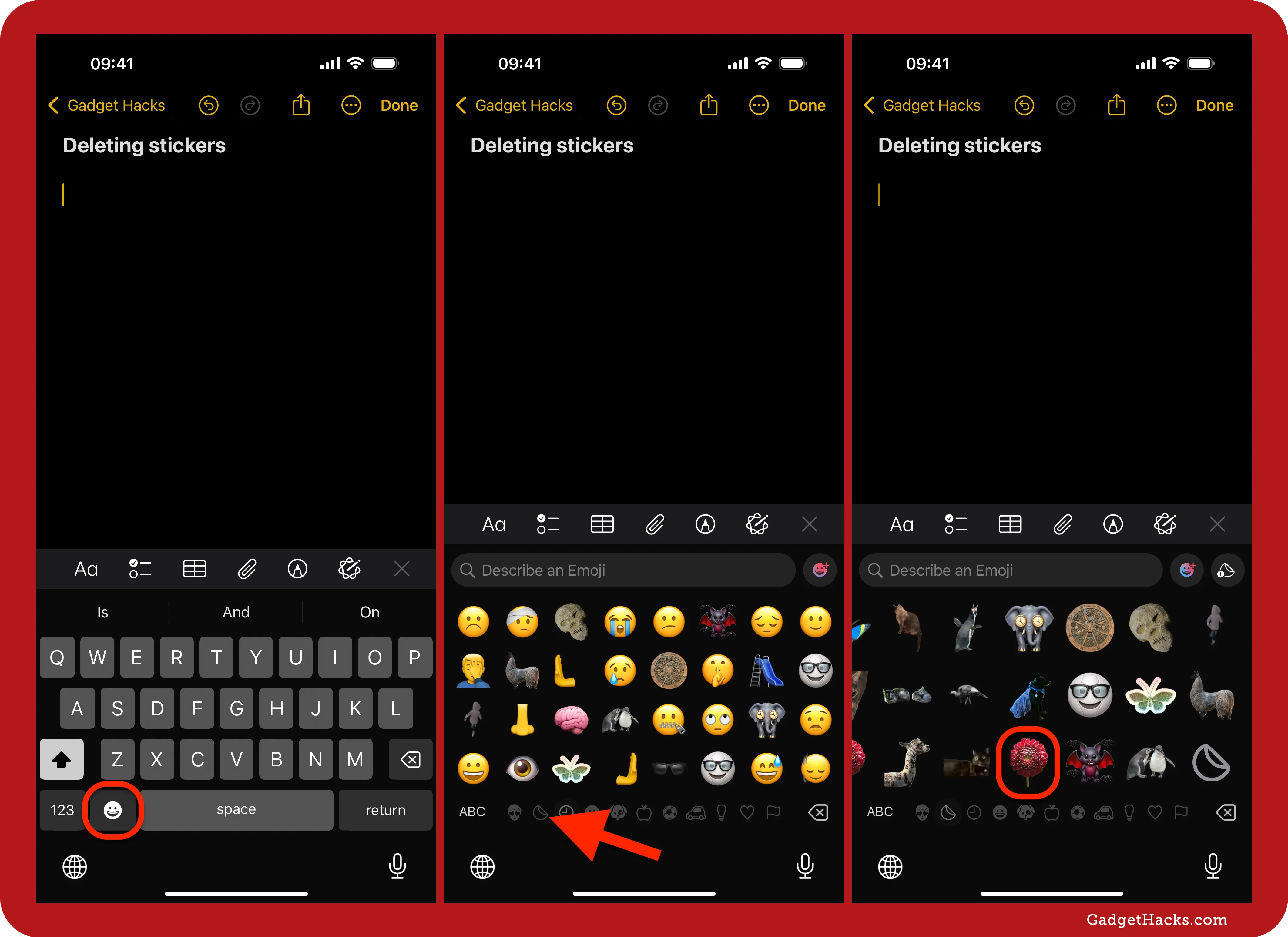 Open the Emoji keyboard, tap the Stickers icon, and touch and hold the sticker you want to remove.