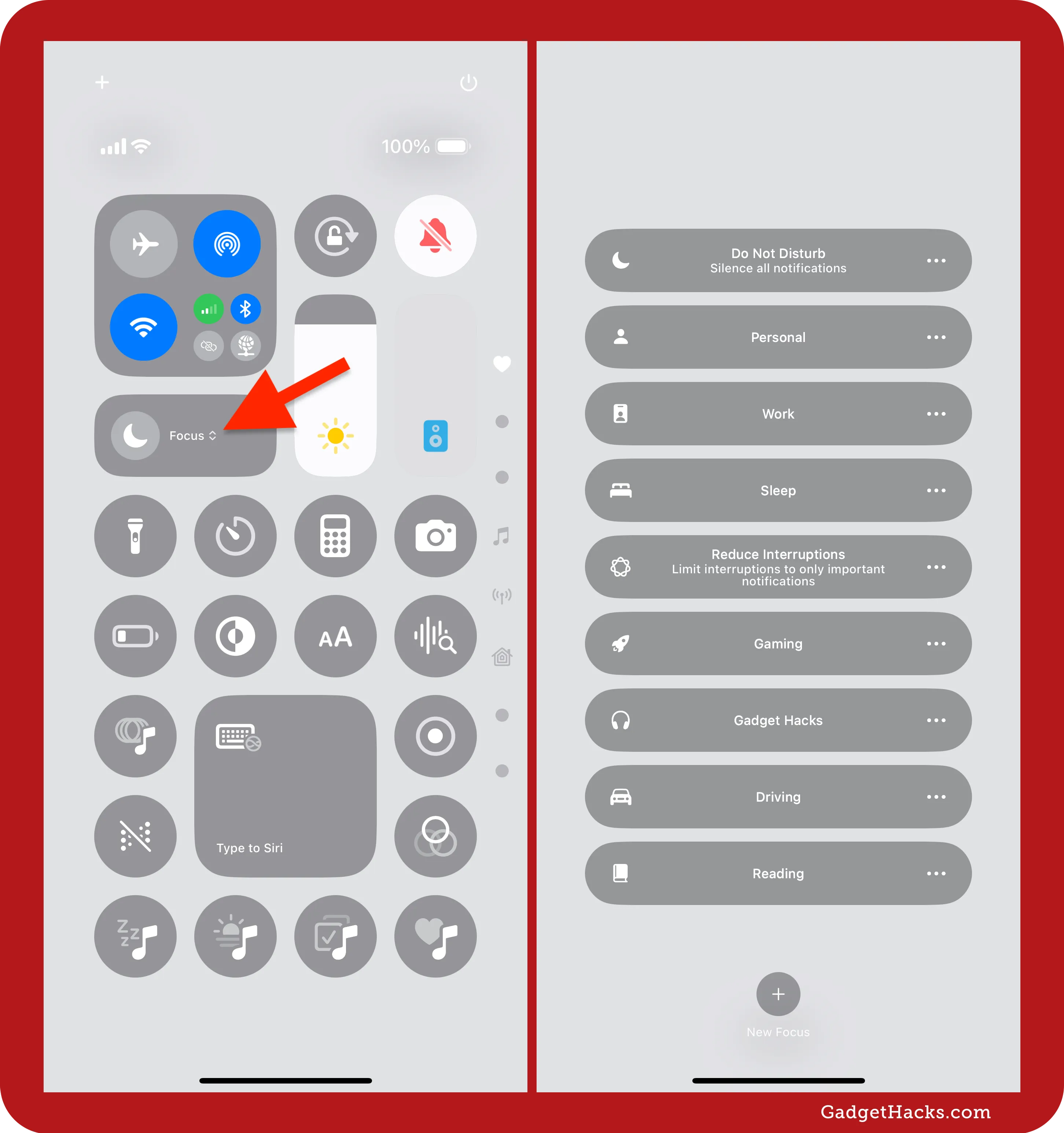 On iOS 18.4, the Focus control in Control Center now has up/down chevrons to indicate that tapping it will let you choose from your focuses vs. turning one on.