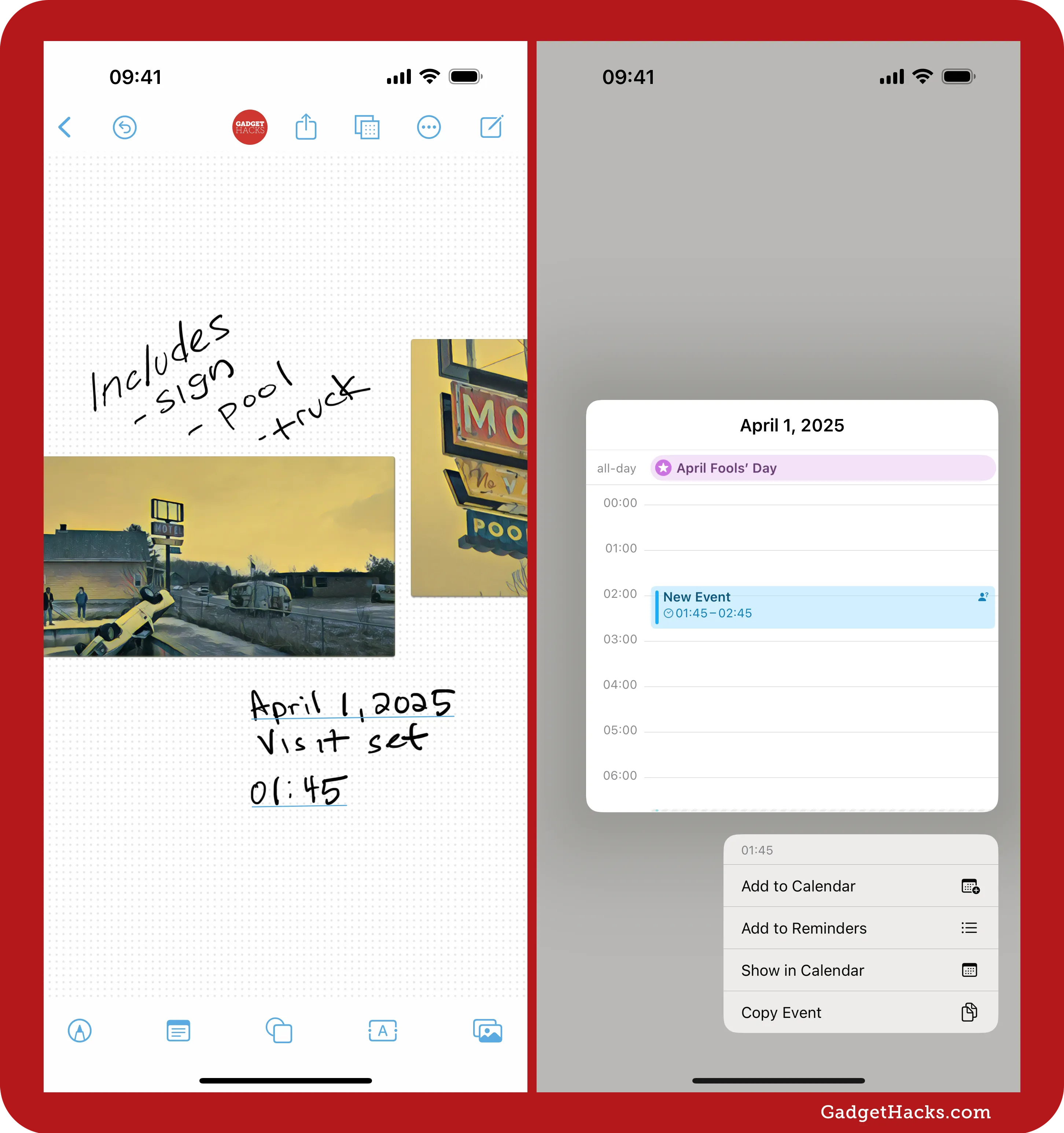 Tap a handwritten date and/or time in Freeform to add to Calendar or Reminders.