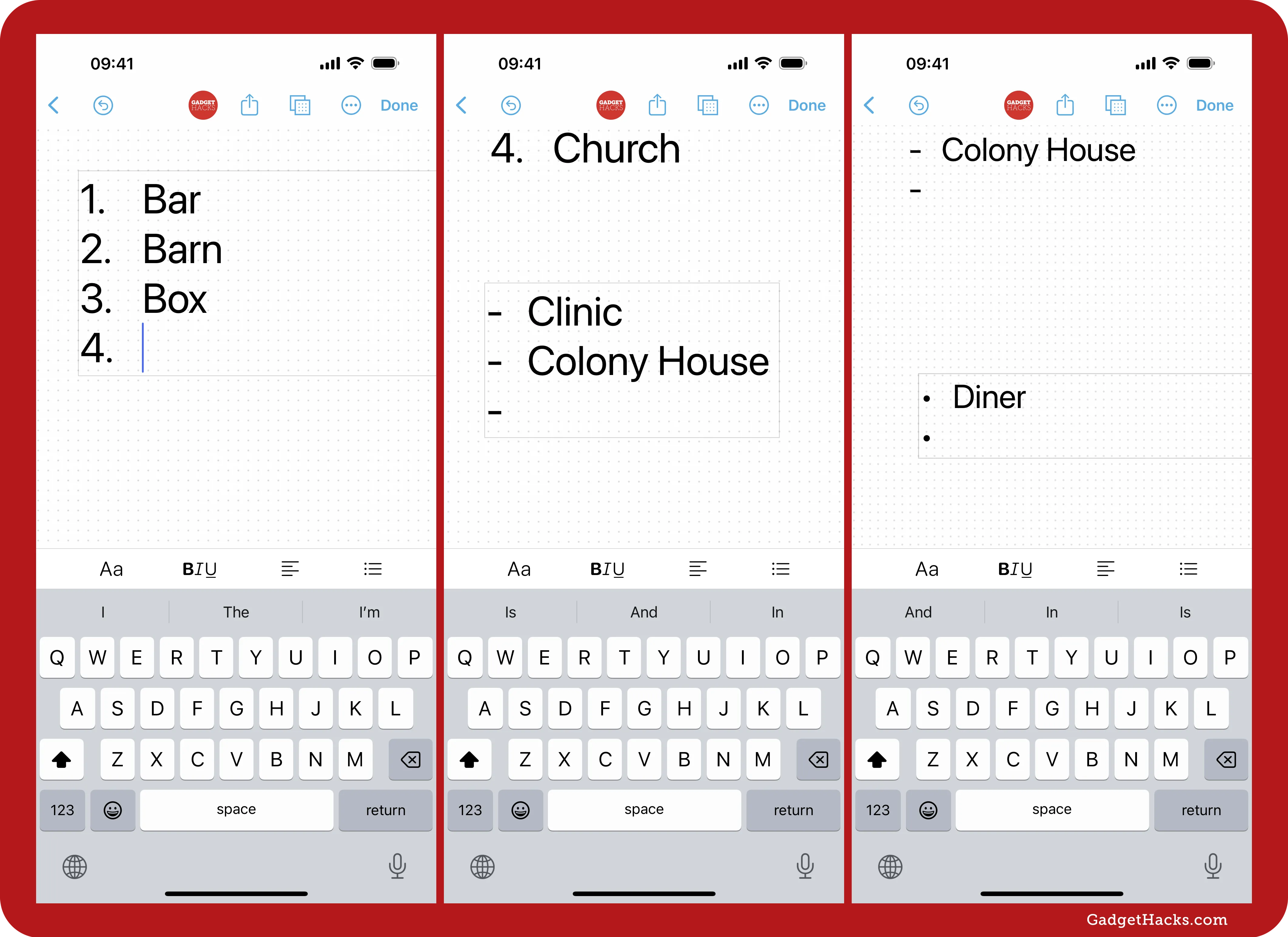 Creating numbered, bullet, and dash lists automatically in Freeform.