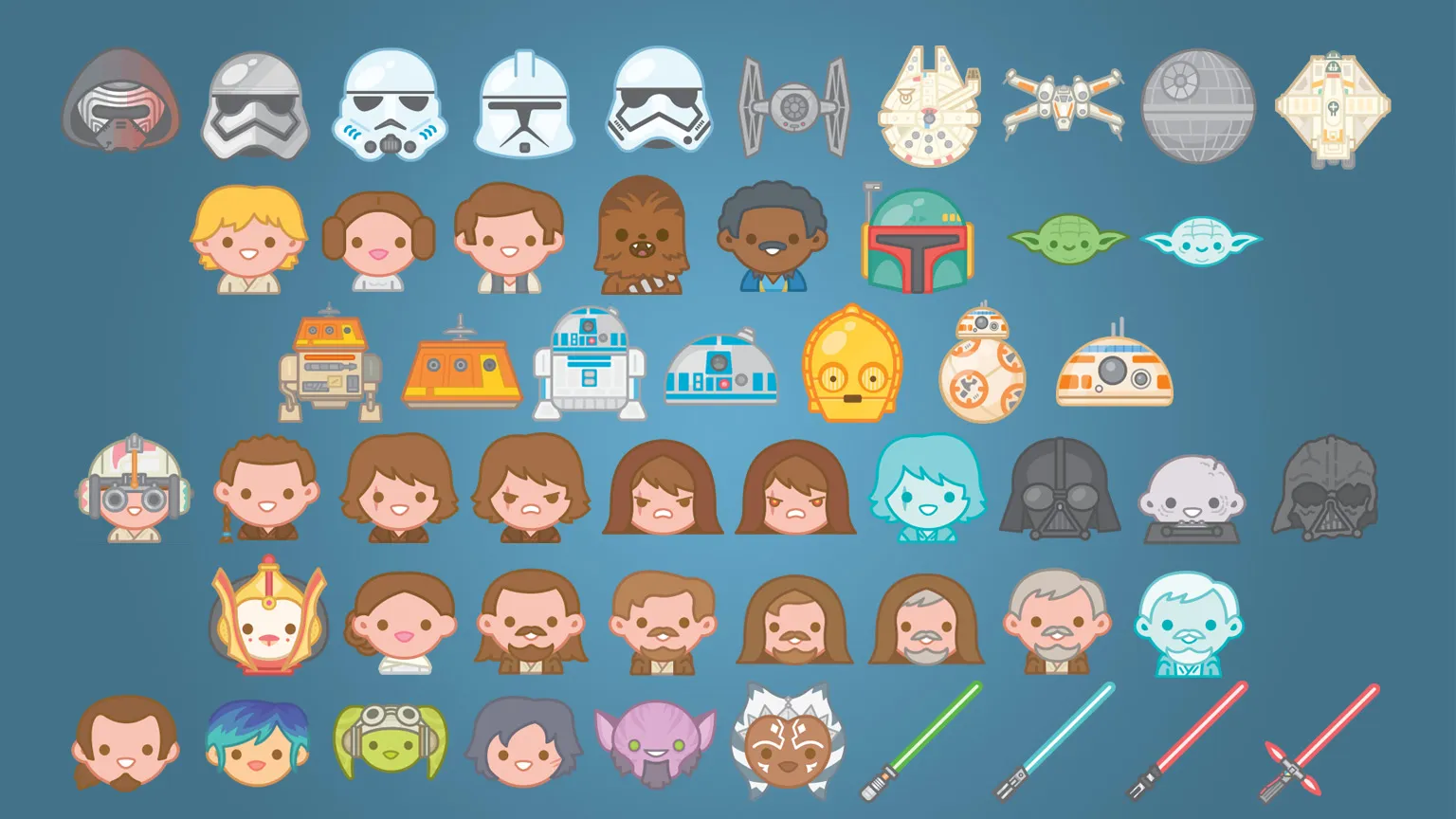 null Star Wars-themed cartoon character icons and illustrations that are stickers that look emoji-like.