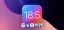 Rounded square icon with a gradient background and bold white “18.5” text, representing iOS 18.5 on a colorful abstract background. Feature icons appear overlayed. With some icons for new features overlayed.