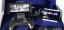 Gaming consoles and mobile devices with controllers displayed on a blue background.